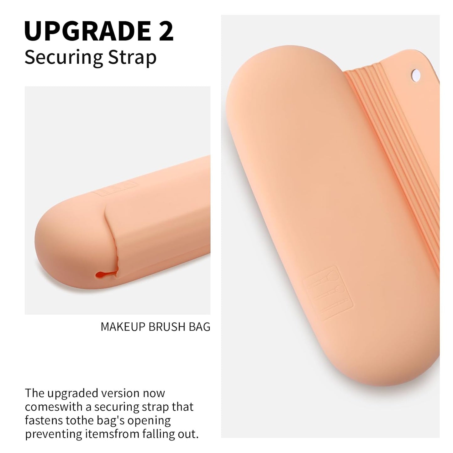 Silicone Makeup Brush Holder Travel Cosmetic Bag:Soft Portable Cosmetic Face Brushes Holder with Upgrade Anti-Fall Out Magnetic Closure, Large Travel Makeup Brush Case - Melon