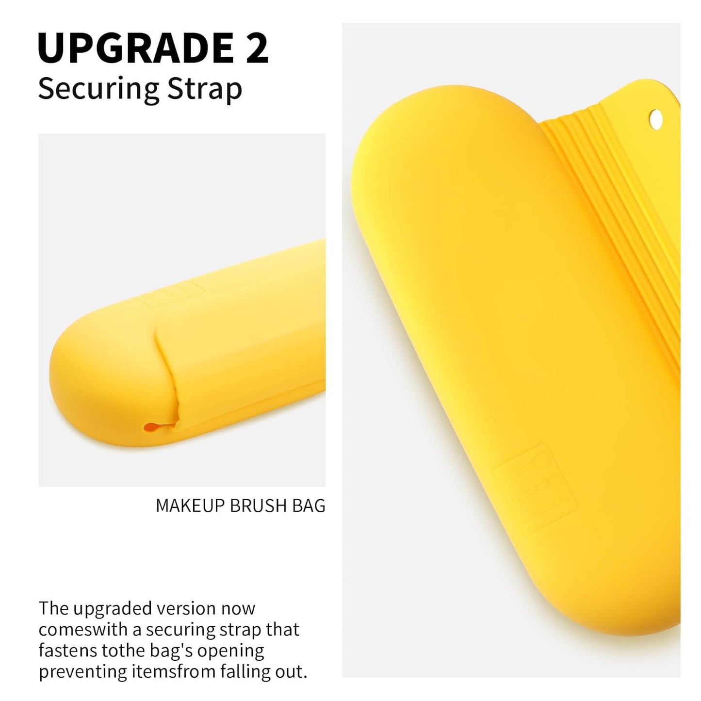 Silicone Makeup Brush Holder Travel Cosmetic Bag:Soft Portable Cosmetic Face Brushes Holder with Upgrade Anti-Fall Out Magnetic Closure, Large Travel Makeup Brush Case - Yellow