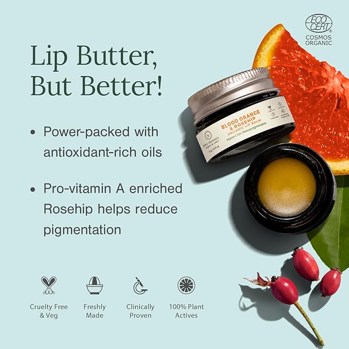 Juicy Chemistry - Organic & 100% Natural Lip Balm for Women with Anti-Ageing and Pigmented Lips w/Blood Orange & Rosehip (5gm)