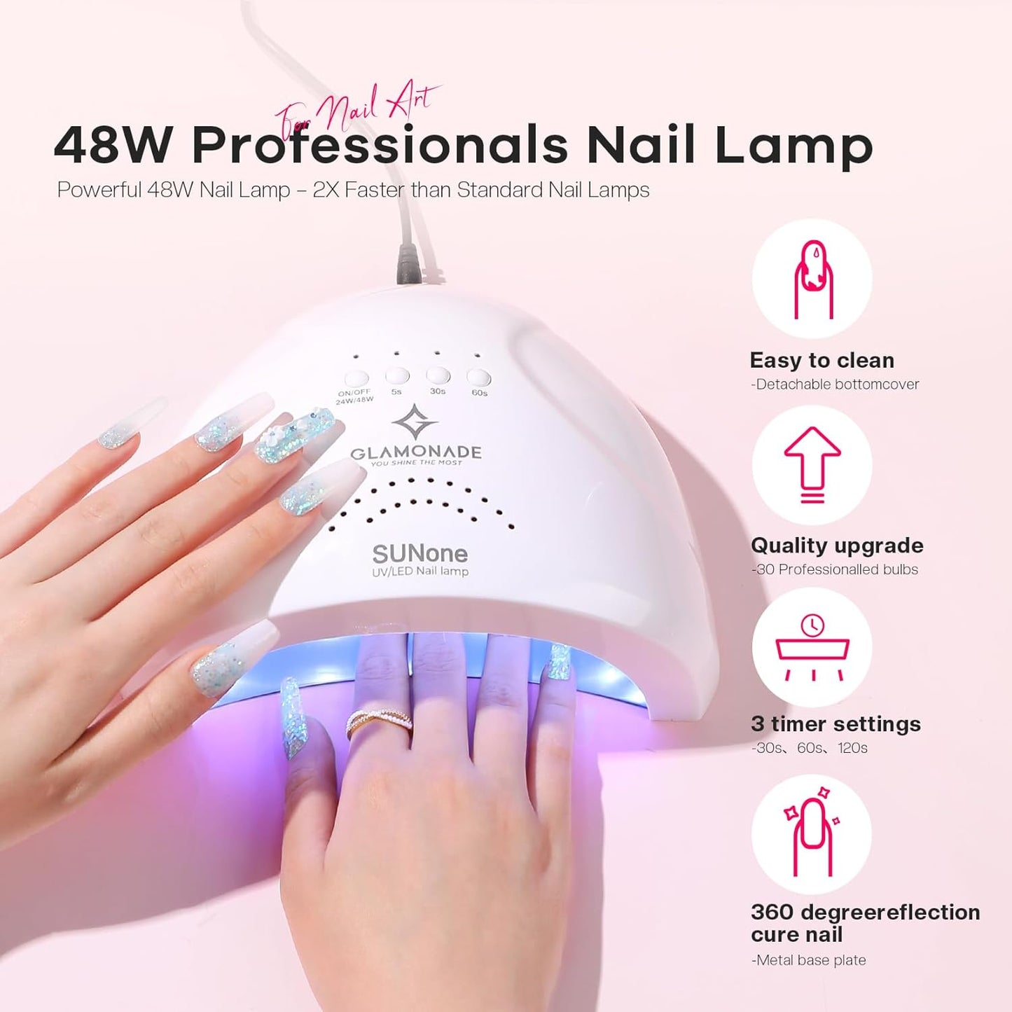 Acrylic Nail Kit with Everything: Professional Nail Kit Set for Beginners 48W Nail Lamp Complete Nail Supplies Salon