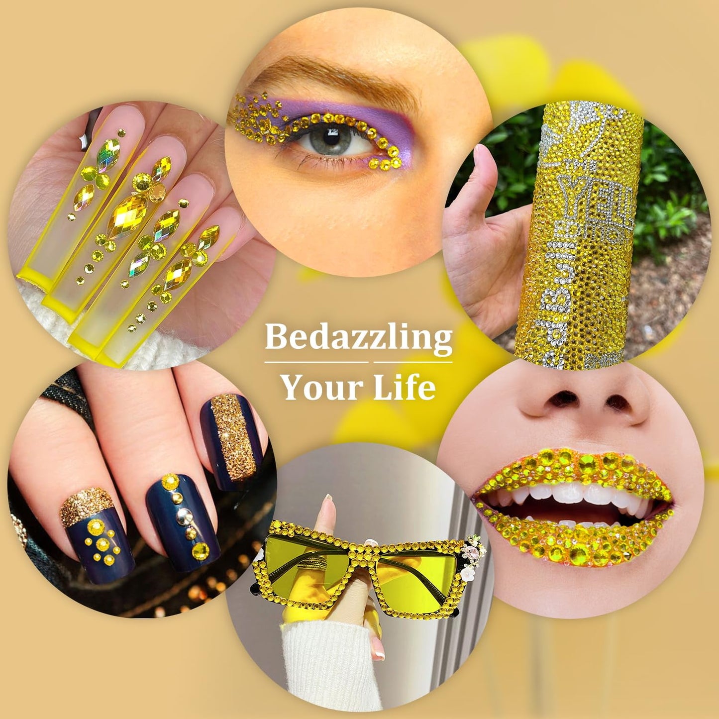 Resin Rhinestones for Crafting, 1 Box Lemon Yellow Multi Sizes Flatback Bedazzling Crystals for Crafts Nail Art Deco, Non Hotfix Gems Charms for Tumbler Shoes Clothing Fabric Face Makeup