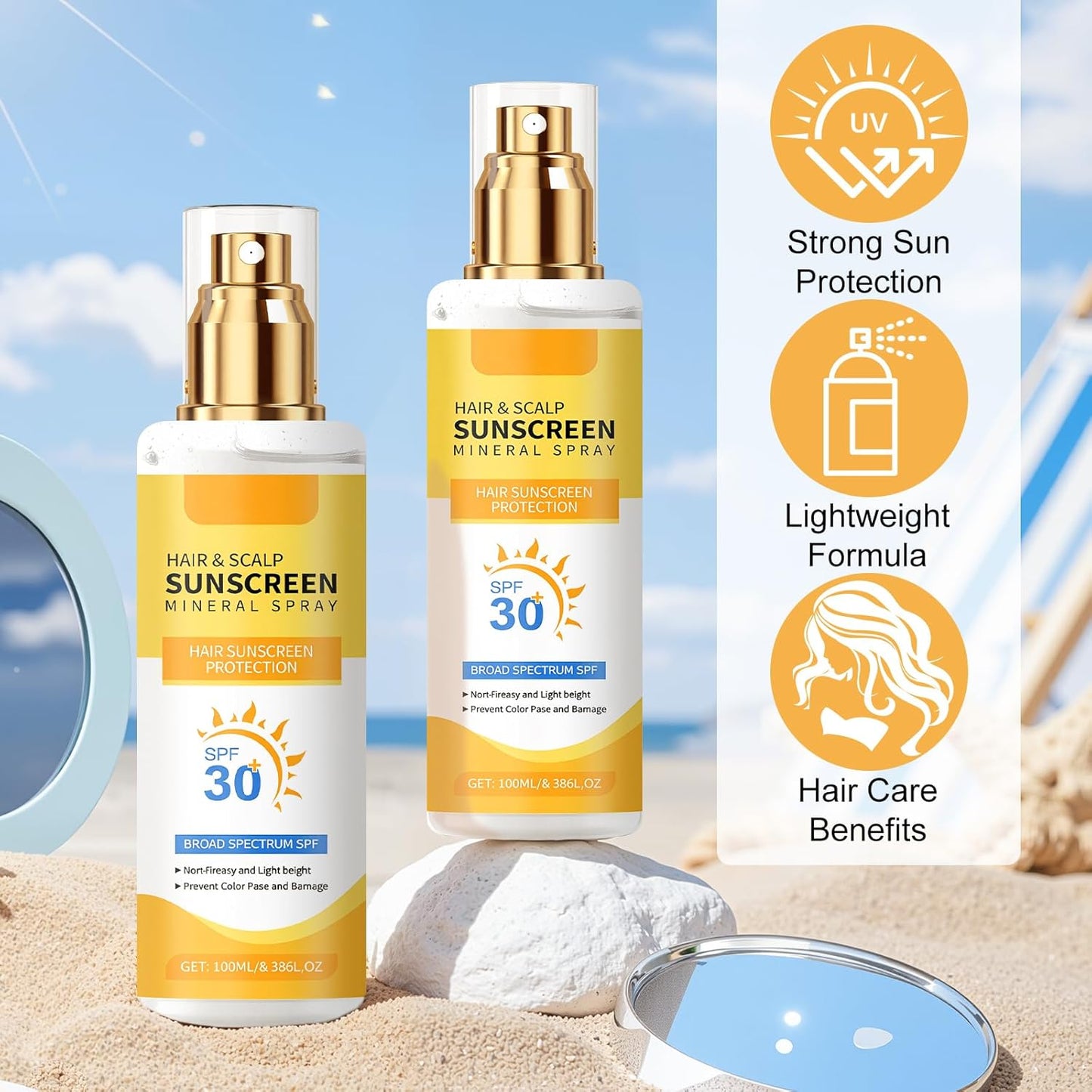 Ultimate Hair & Scalp Sunscreen Spray SPF 30, Color-Safe UV Blocker for Dyed Hair, Weightless Invisible Mist for Non-Greasy Protection, Beach-Pool-Daily Essential