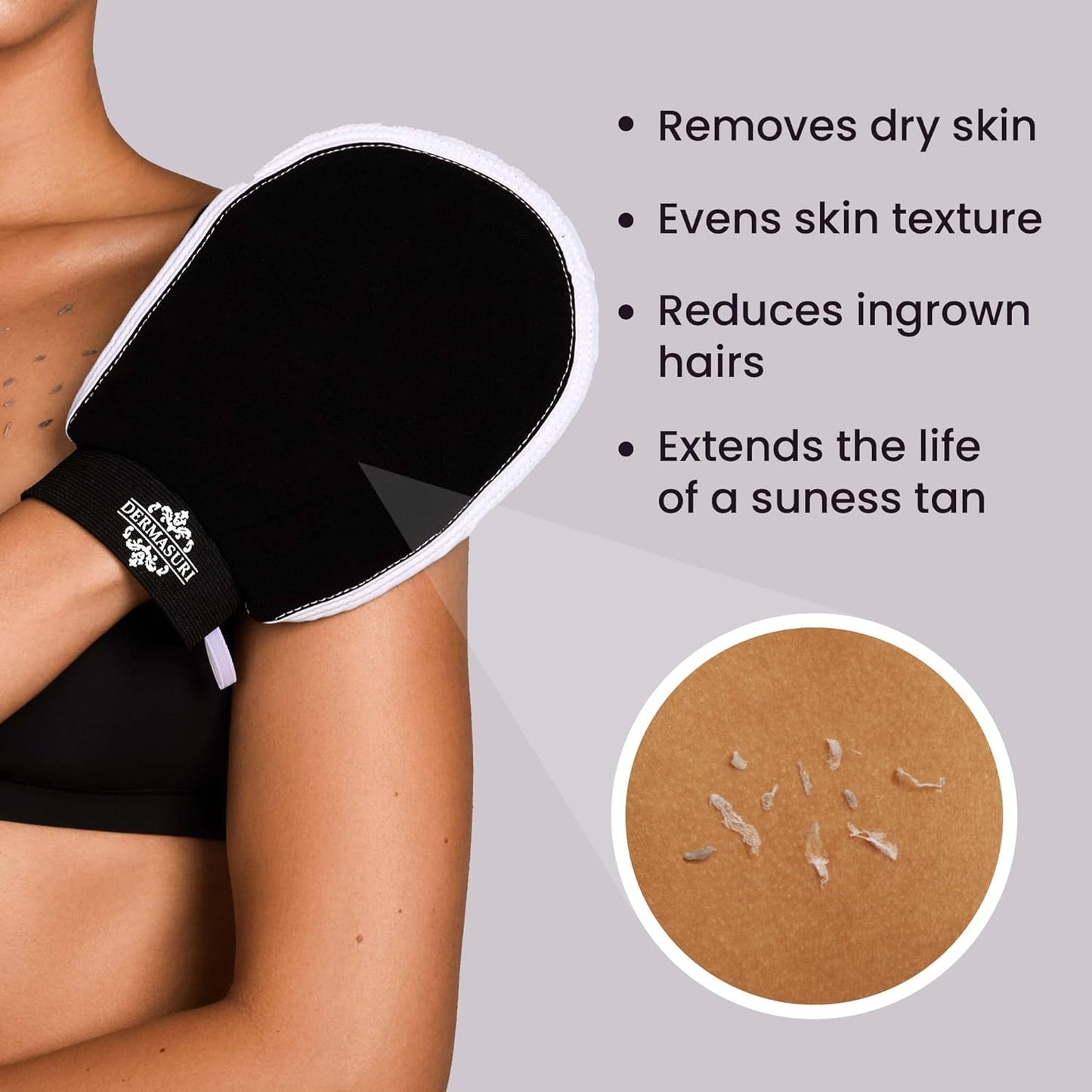 Dermasuri Deep Exfoliating Glove – Korean Exfoliating Mitt, Body Scrubber for Shower, Buffs Dry & Dead Skin, Keratosis Pilaris Treatment, Body Scrub, Skin Exfoliator for Men & Women, Reusable - XL