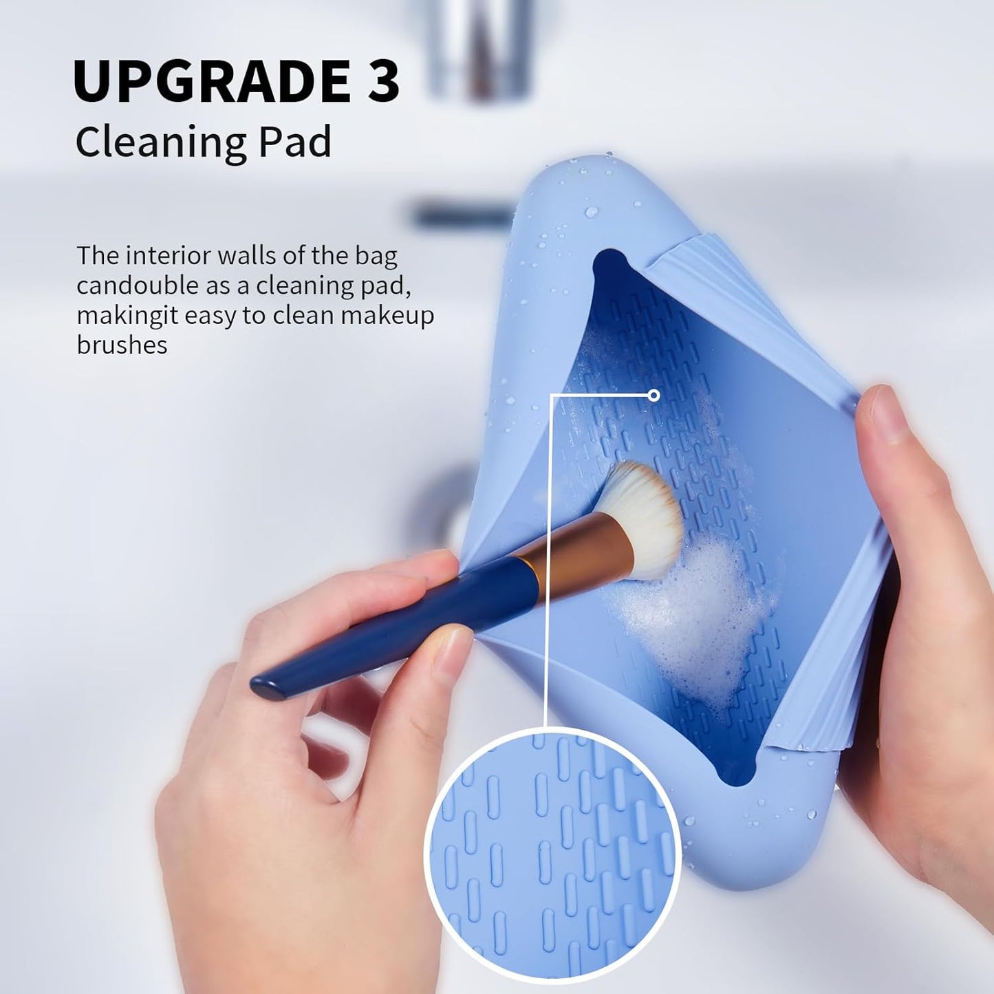 Silicone Makeup Brush Holder Travel Cosmetic Bag:Soft Portable Cosmetic Face Brushes Holder with Upgrade Anti-Fall Out Magnetic Closure, Large Travel Makeup Brush Case - Blue