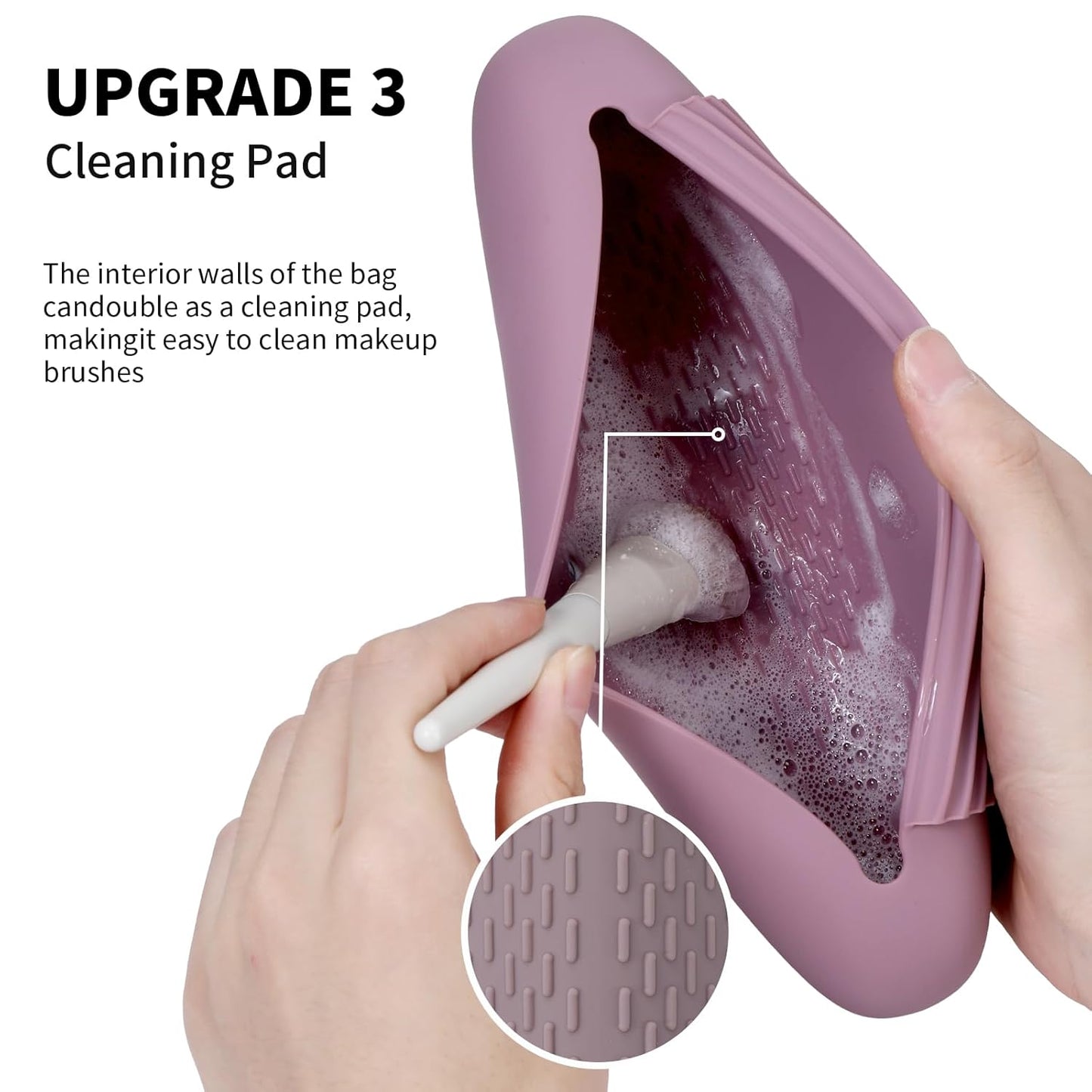 Silicone Makeup Brush Holder Travel Cosmetic Bag:Soft Portable Cosmetic Face Brushes Holder with Upgrade Anti-Fall Out Magnetic Closure, Large Travel Makeup Brush Case - Light Purple