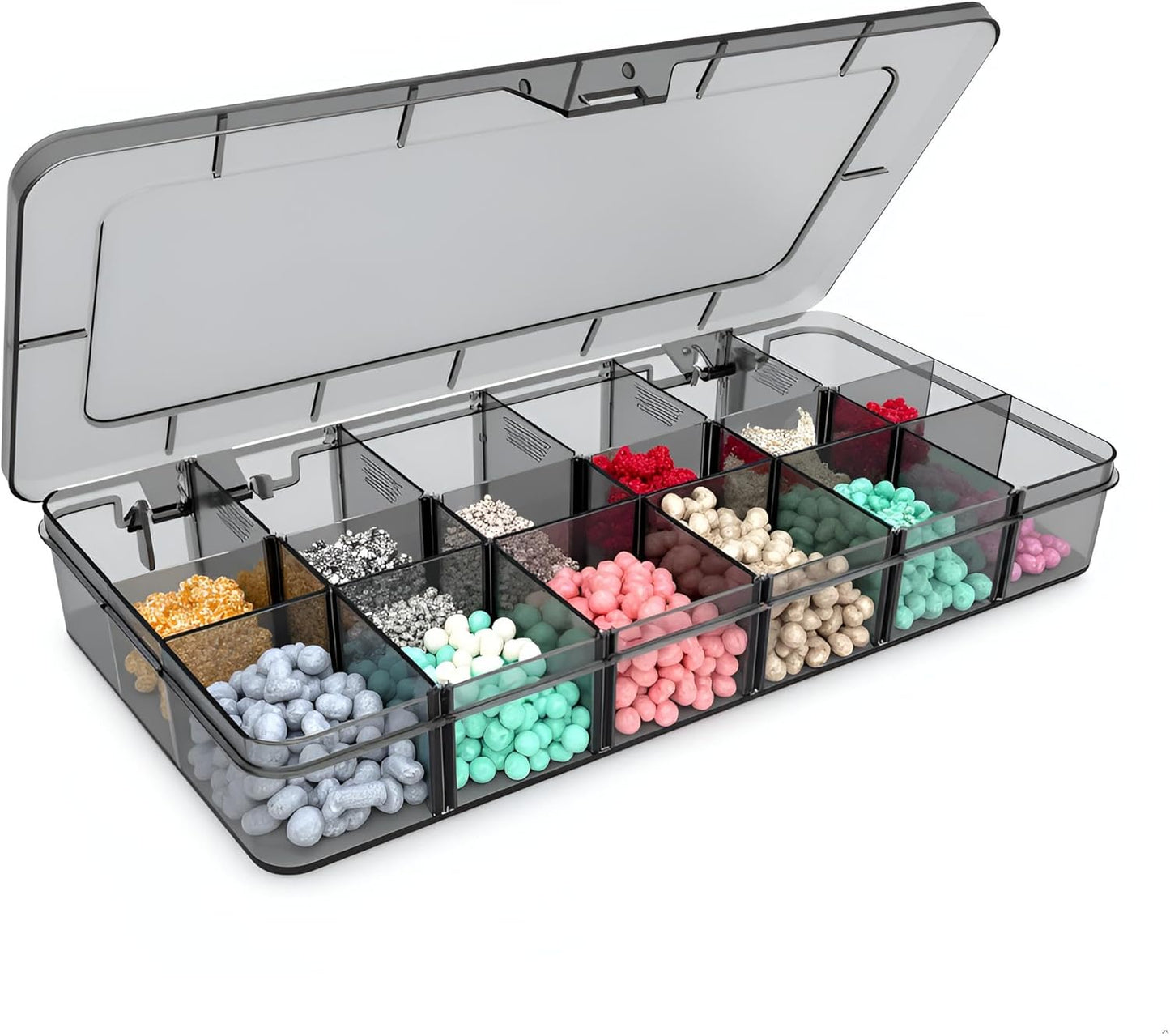 Plastic Organizer Box,12 Grids Clear Bead Organizer Compartment Box with Removable Dividers for Parts,Bead Storage Earring Container Tool Hair Accessories,grey
