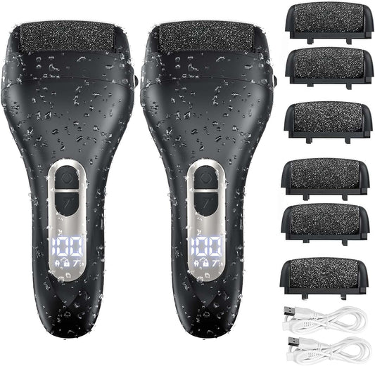 Callus Remover for Feet - with Larger Grinding Head, Portable Pedicure Kit Foot File Callus Remover, Rechargeable Waterproof Foot File for Foot Care Deadskin Remover LCD Display-2pcs