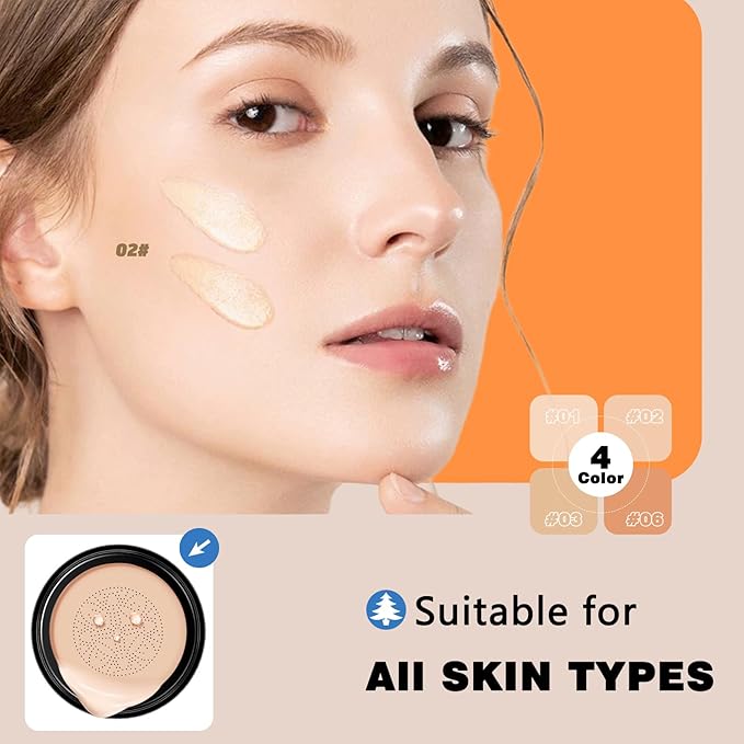 Moisture Cushion CC Cream Foundation for Mature Skin - Flawless Concealer BB Cream with Mushroom Head, Long-Lasting Waterproof Air Cushion CC, Natural honey and pine Makeup cream, Even Skin Tone๏ผ03#๏ผ