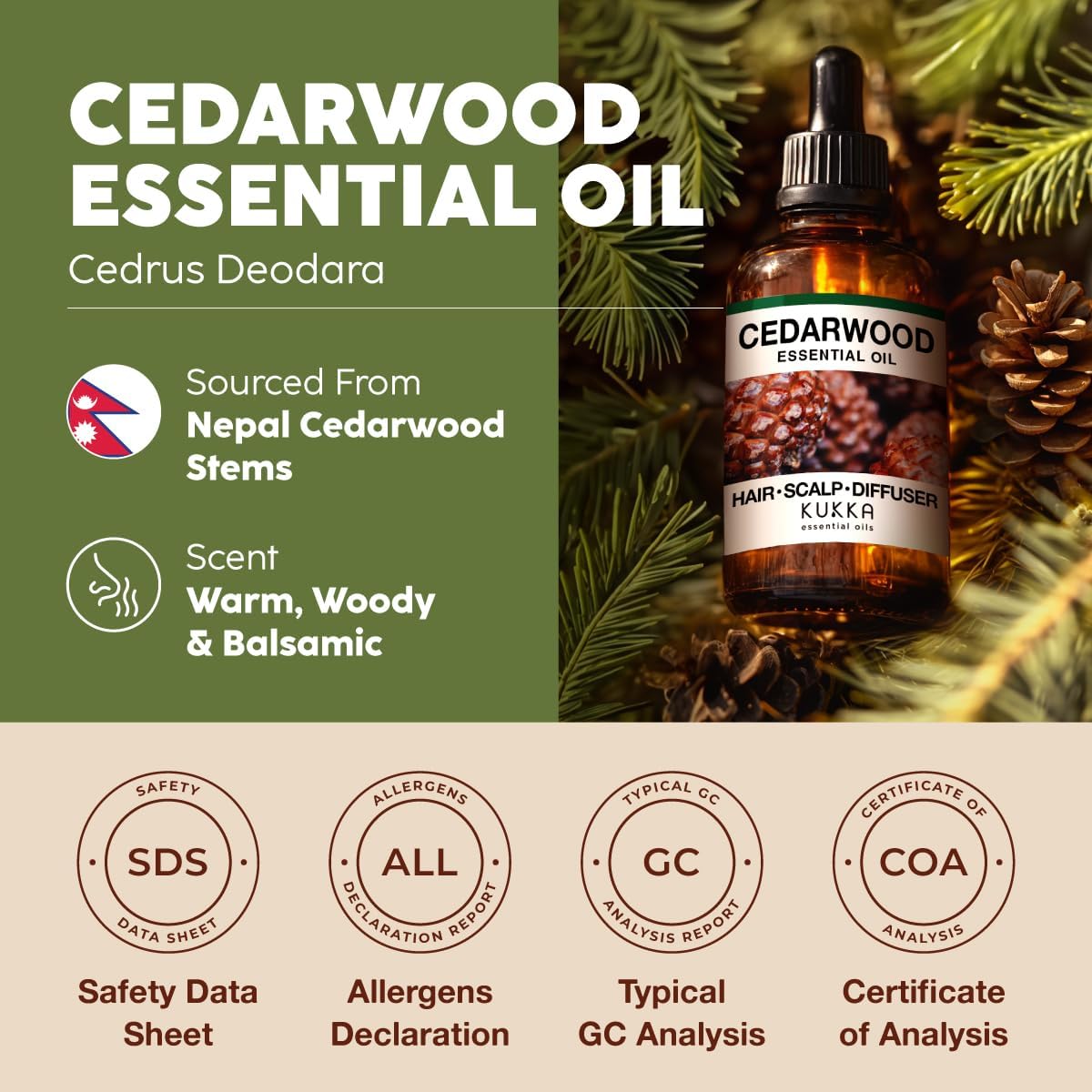 Kukka Cedarwood Essential Oil for Hair Skin & Diffuser - 4 Fl Oz - Cedarwood Oil for Hair Aromatherapy, DIY Soap Making Scents