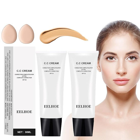 Skin Tone Adjusting CC Cream Spf 50, Colour Correcting Self Adjusting for Mature Skin, Moisturizing Skin, Primer, Concealer, Brightening Skin Tone(2Pcs Natural Color)