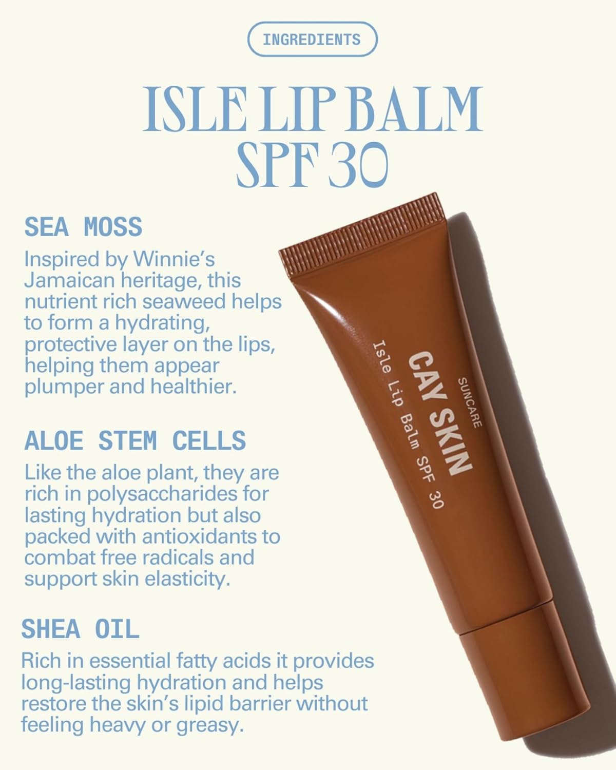 Cay Skin Isle Lip Balm SPF 30 – High Shine, Hydrating + Sheer Lip Gloss in Vanilla Brown Sugar Flavor – Formulated with Natural Ingredients for All Skin Tones – 3-Pack, Nude Ting, 1.05 oz