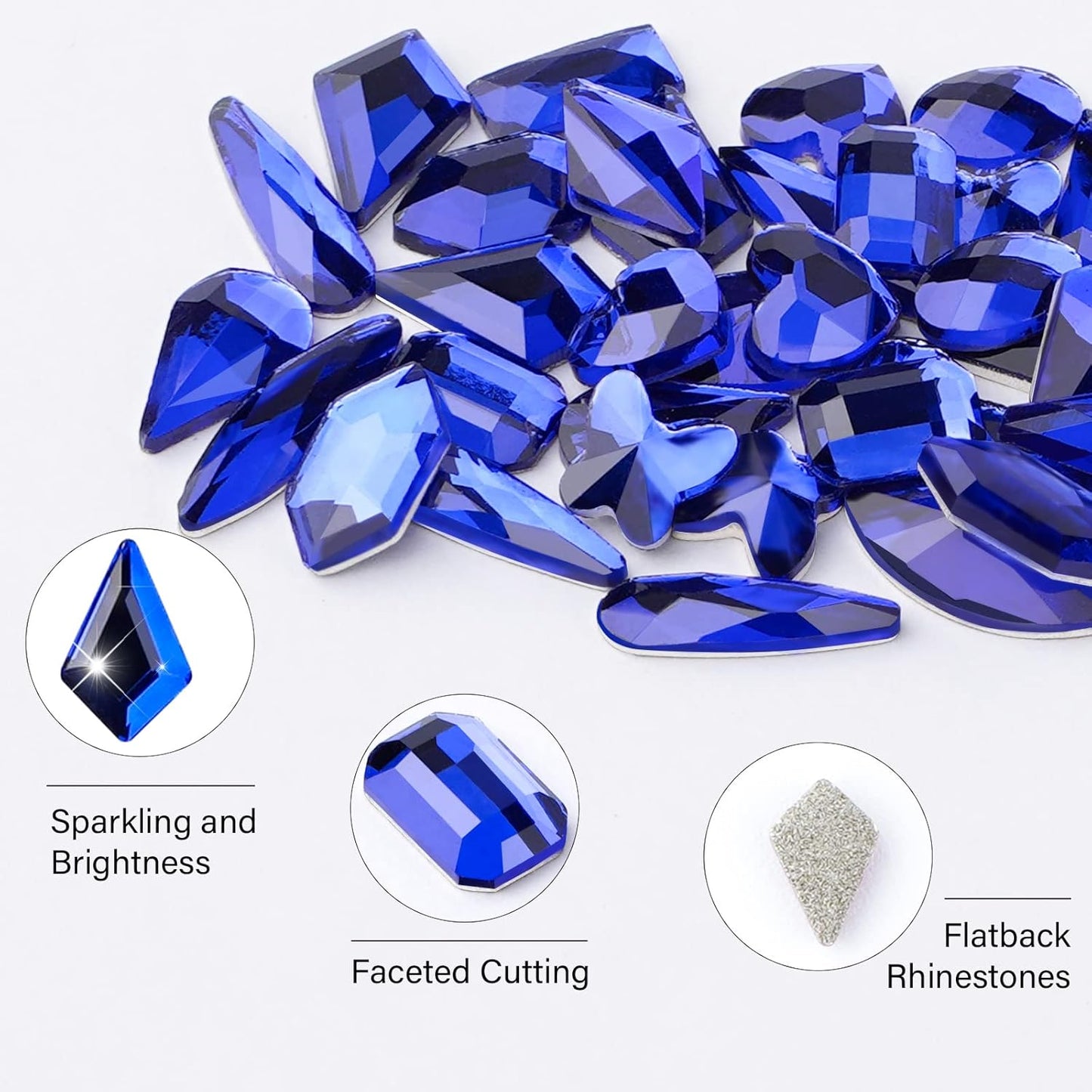Canvalite 2900Pcs Blue Rhinestones for Nails, 18 Styles Multi Shape Nail Charms and Gems Shiny Glass Crystal Flatback Nail Rhinestones Set for Nail Art with Rhinestone Picker and Tweezers