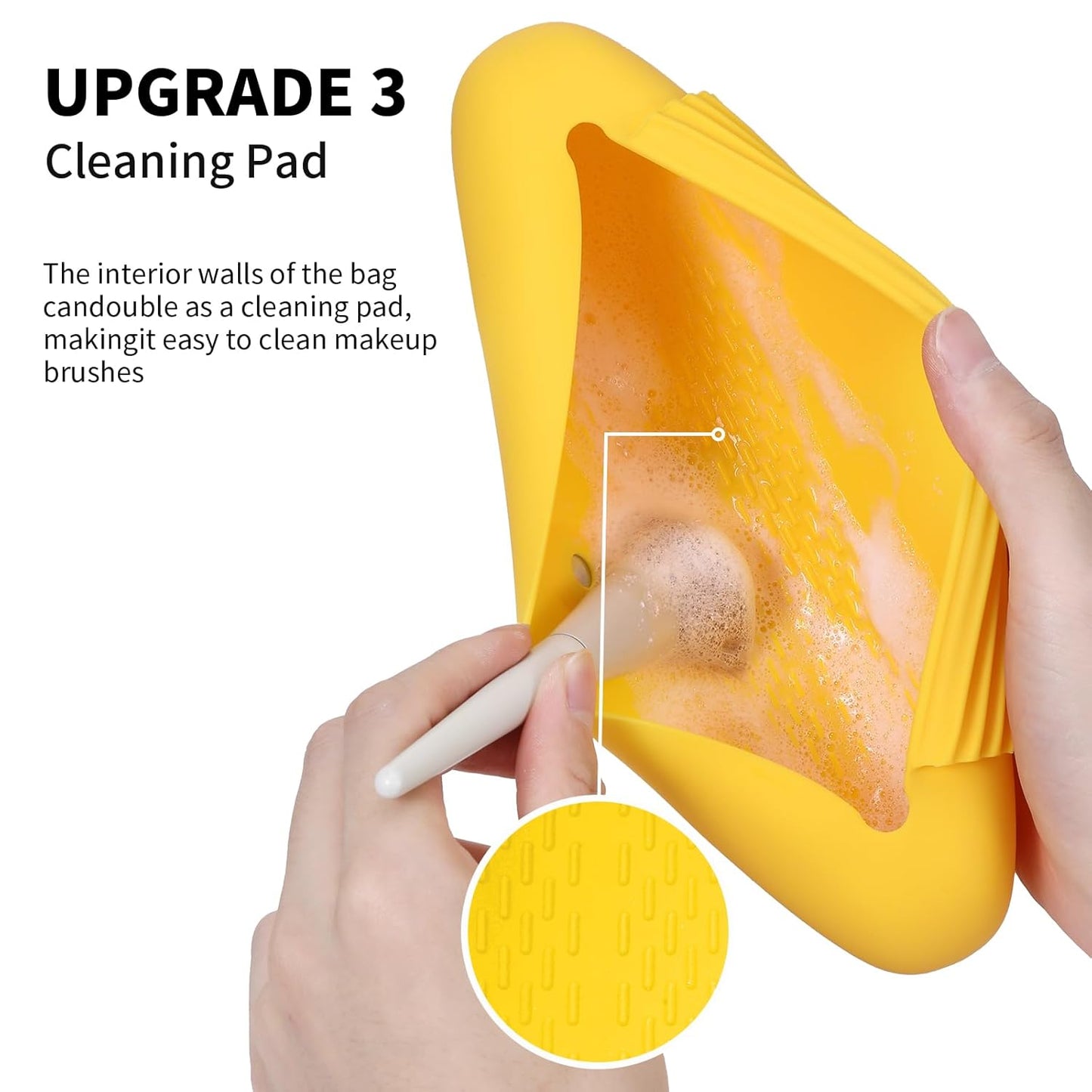 Silicone Makeup Brush Holder Travel Cosmetic Bag:Soft Portable Cosmetic Face Brushes Holder with Upgrade Anti-Fall Out Magnetic Closure, Large Travel Makeup Brush Case - Yellow