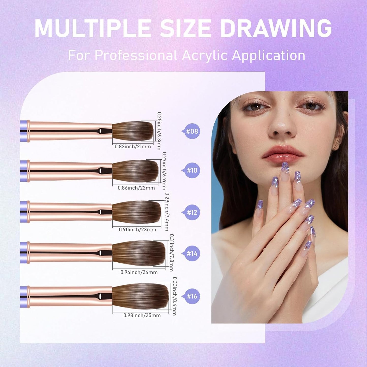 Acrylic Nail Brush Size #16, KEMEISI 100% Pure Kolinsky Nail Art Brushes Sturdy Handle Oval Shaped Acrylic Powder Nail Design Tools for Professional Manicure DIY Home Salon (Purple)