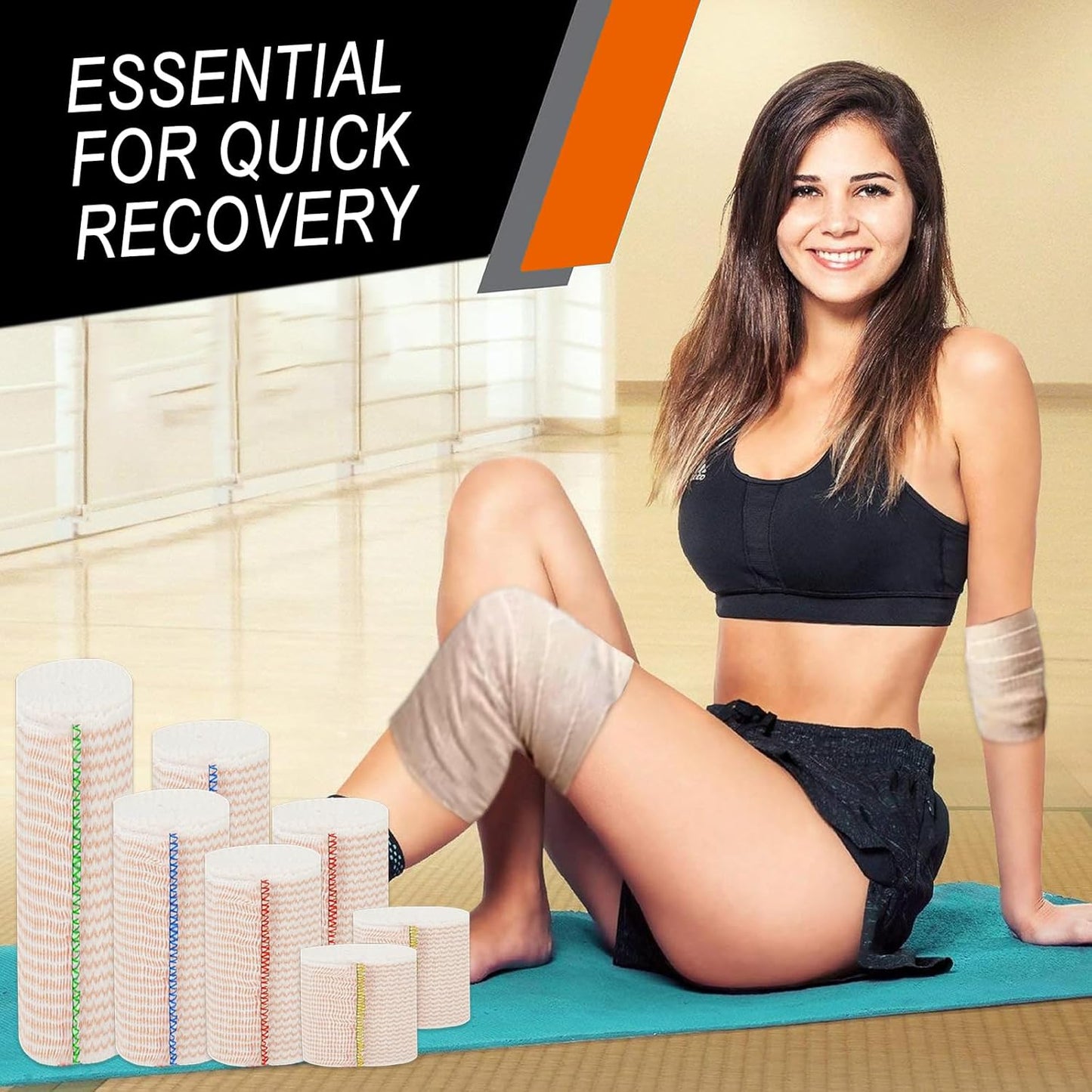 Premium Elastic Bandage Wrap 4 inch 6 Pack Reusable Versatile Self-Closing Compression Bandage Wraps for Ankles, Wrists Knee, Tummy and Body Cotton Lymphedema Wraps for Legs Latex-Free