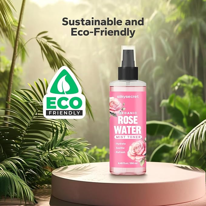 Organic Rose Water Spray (8.45 Fl Oz), Rosewater Spray for Face & Hair, Rose Water for Skin Care