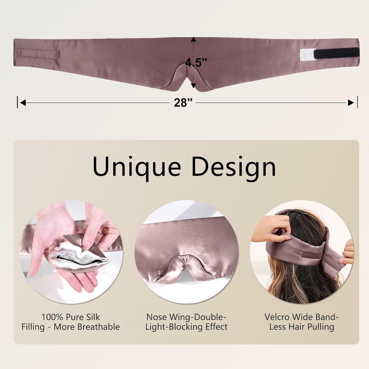 ZIMASILK 100% 22 Momme Mulberry Silk Sleep Mask - Full Silk Filled, Ultra-Soft & Breathable, Face-Hugging Blackout Eye Cover for Sleeping (Gray Purple)