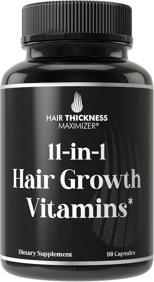 11-in-1 Vegan Hair Growth Vitamins for Thinning & Brittle Hair – Advanced Vitamin Complex with 5000mcg Biotin, Pumpkin Seed, Zinc. Supports Thicker, Healthier-Looking Scalp for Women & Men