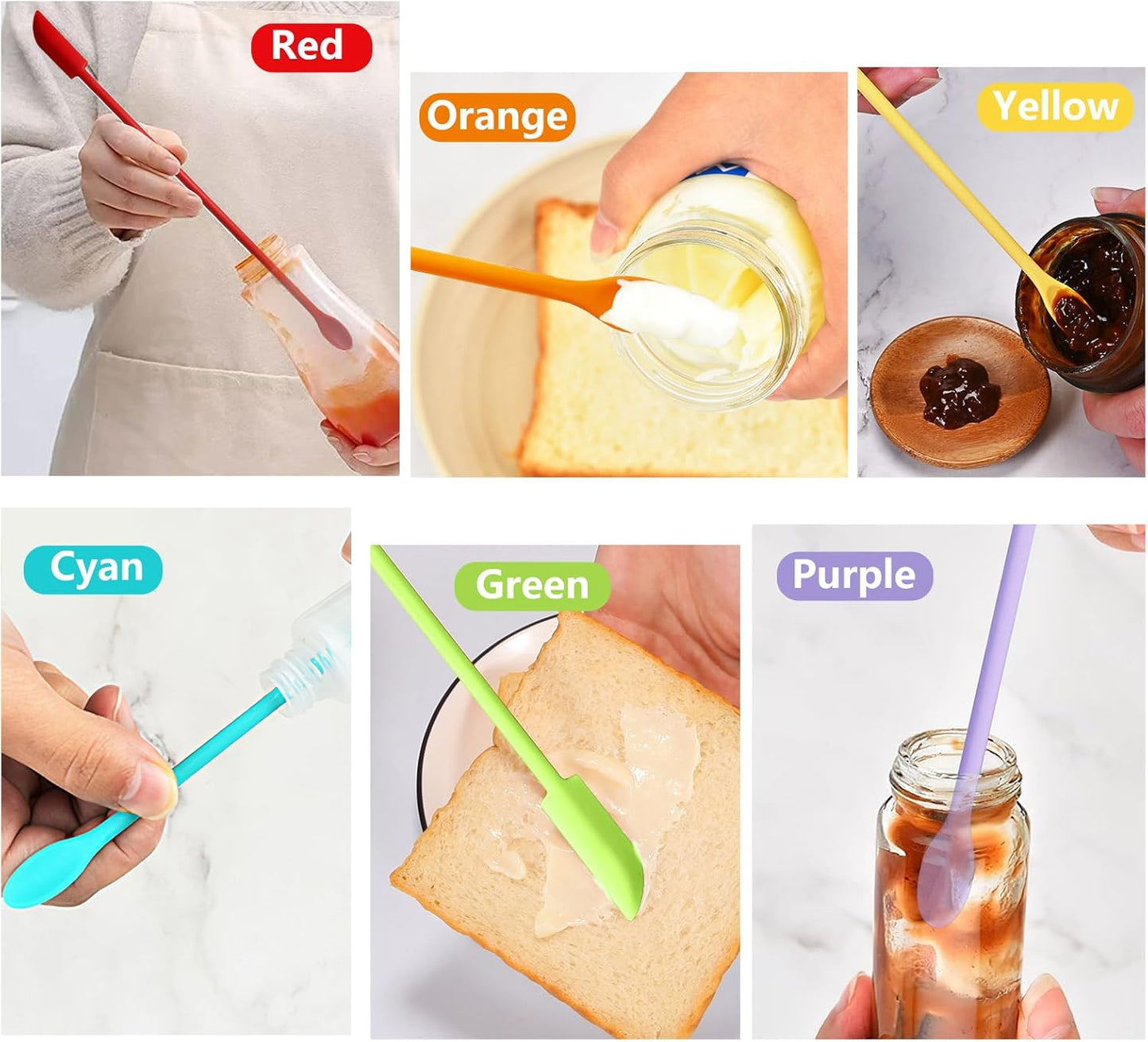 Colorful 6 Pcs Mini Silicone Spatula Set, Makeup & Tiny Spatulas for Cosmetics & Kitchen Use