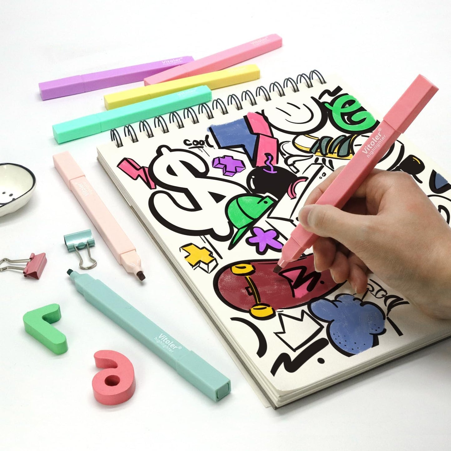 Vitoler 10 Pack Aesthetic Highlighters Soft Chisel Tip Bible Pastel Highlighters Cute Rainbow Color No Bleed Bible Highlighter,Great for Painting,Noting,Marking