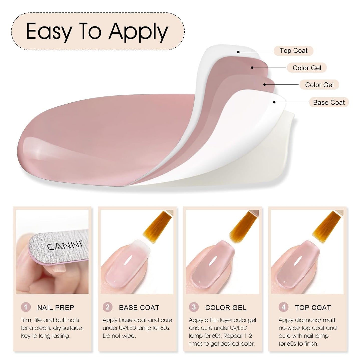 CANNI Nude Pink Jelly Gel Polish – 9ML Translucent Sheer Nude Soak-Off UV/LED Gel Nail Polish for DIY Manicure or Salon Use