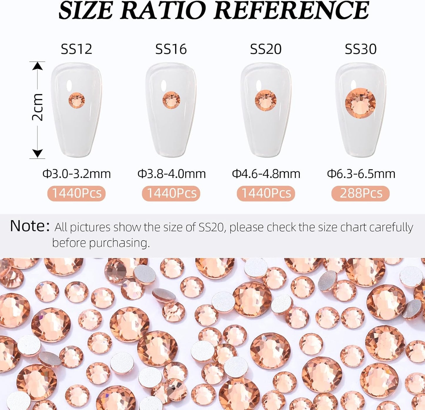 Champagne Flatback Rhinestones, Glass Rhinestones for Nail Art and Craft, Glue Fix, Loose Crystal Gemstones(Champagne, SS30, 288pcs, 6.4-6.6mm)