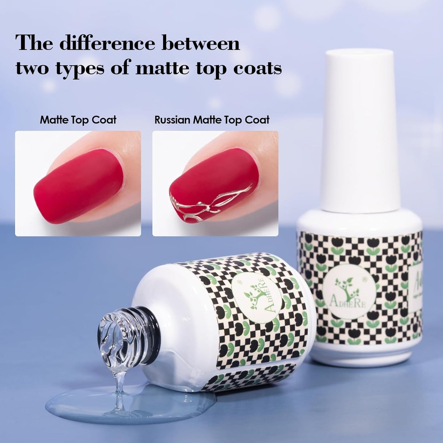 ADHERE Matte Gel Top Coat 15ML,No Wipe Matte Top Coat Soak Off LED Nail Lamp Gel Nail Polish Matte Finish,Long-lasting for Nail Art DIY Home Nail Salon