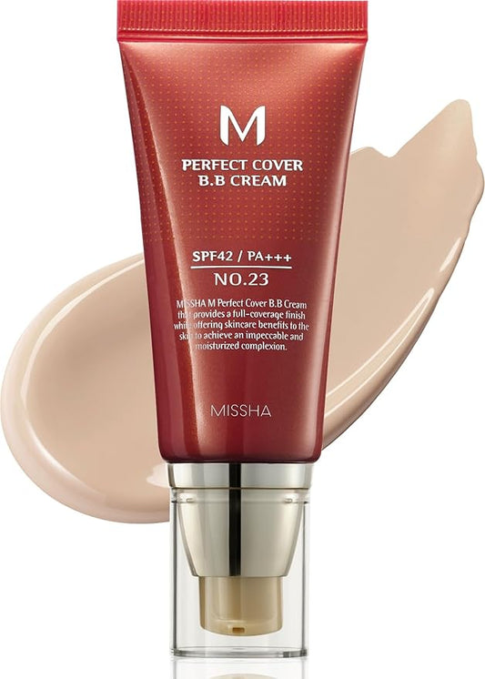 MISSHA M Perfect Cover BB Cream No.23 Natural Beige -Light/Medium with Cool/Neutral Undertone SPF 42 PA +++ 1.69 Fl Oz - Tinted Moisturizer for face with SPF