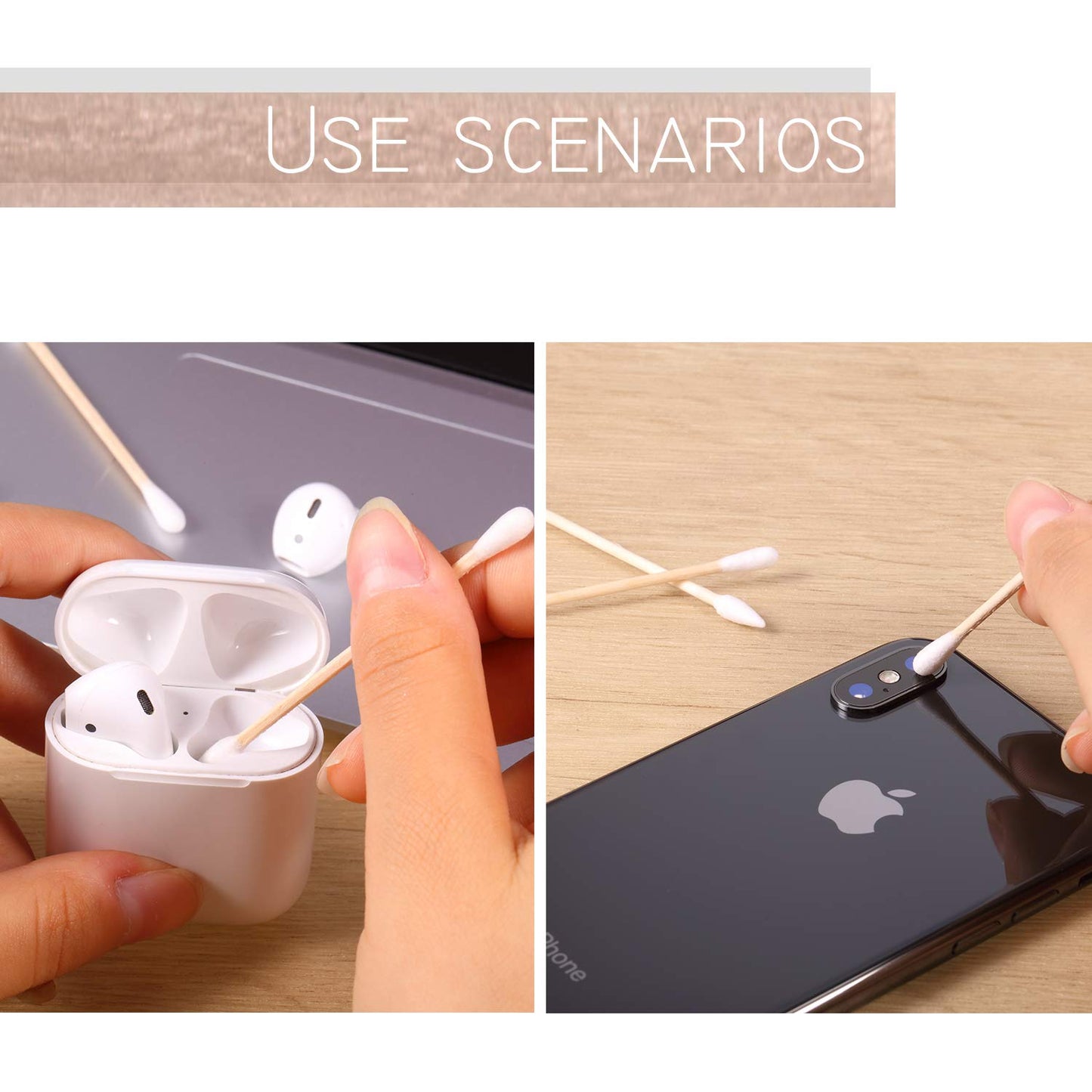 Norme 500 Pcs 3 Inch Gun Cleaning Swabs Long Cotton Swabs in Storage Box Long Pointed and Round Tip with Wooden Handle Buds for Makeup Baby Pet Care