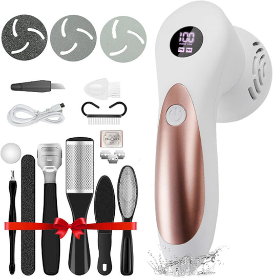 Electric Feet Foot Callus Remover Equipped with A Vacuum System Foot Scrubber 17 in 1 Professional Foot Care Tool Ipx6 Waterproof Rating for Removing Hard Cracks Dryness and Dead Skin (White)