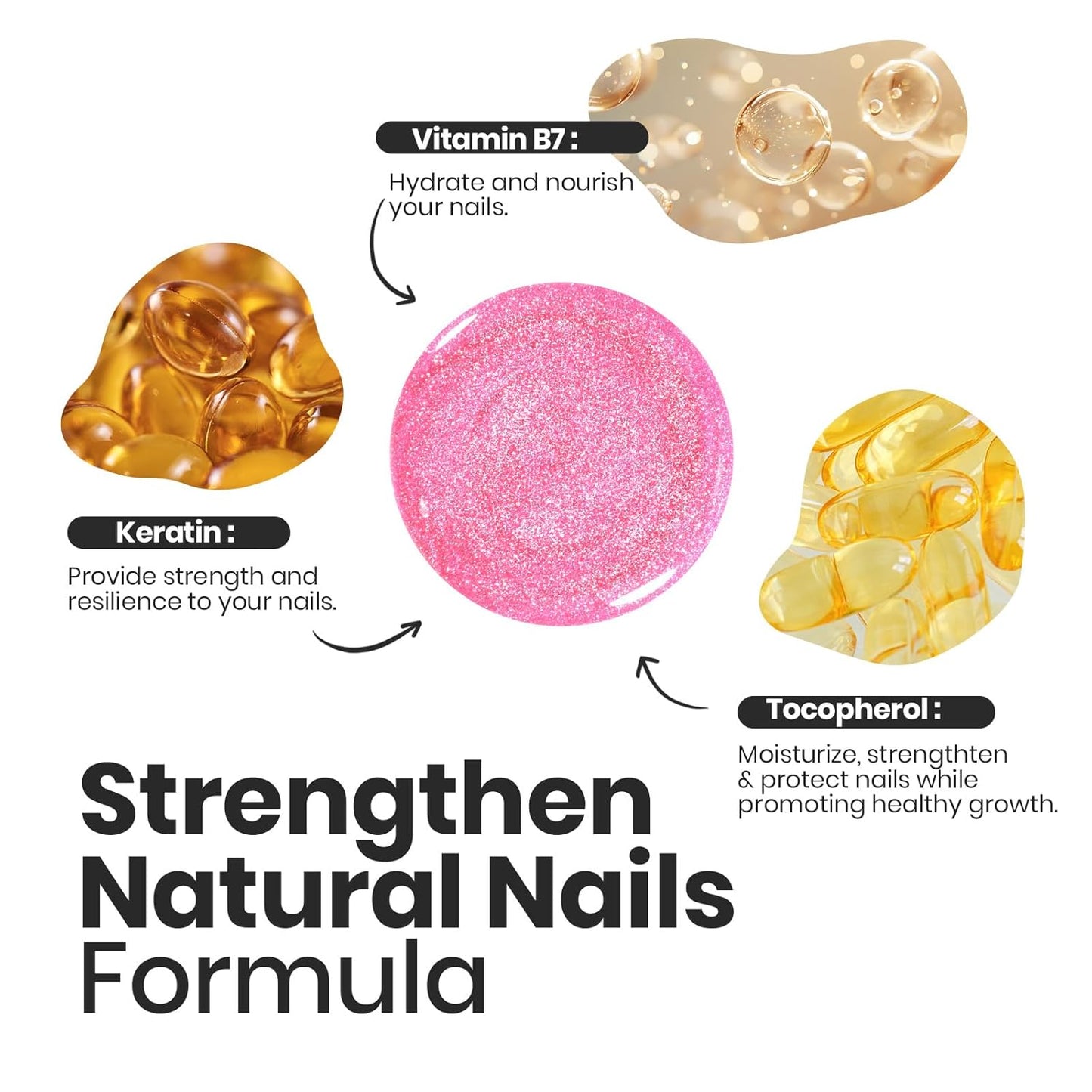 Beetles Glitter Nail Polish Set, 6 Colors Pink Nail Polish Kit Shimmer Gold Nude Jelly Pink Reverie Quick Dry Fingernail Polish Gifts for Women Salon DIY Manicure Kit