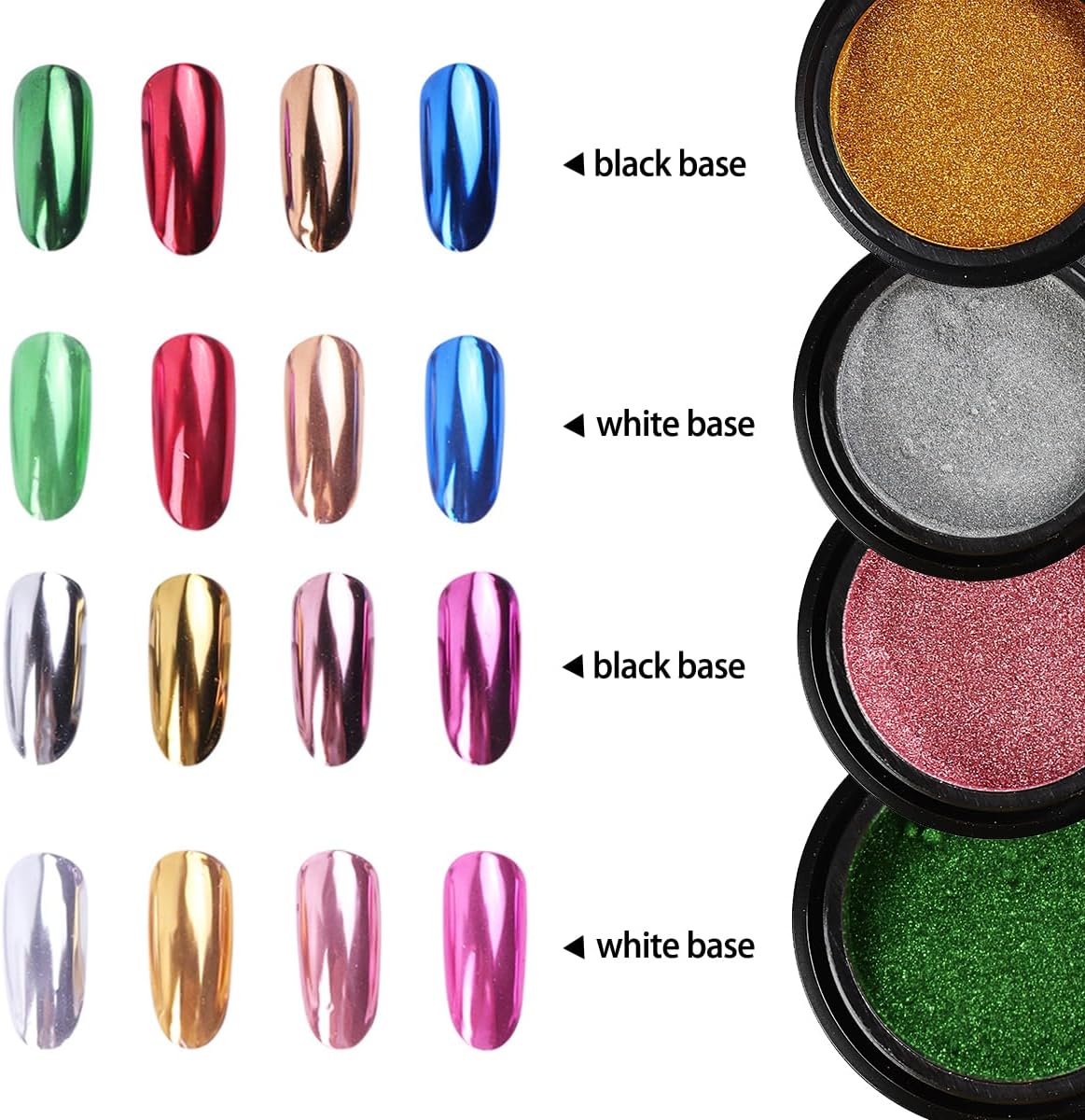 Chrome Nail Powder Set 14 Colors Pink Blue Silver Metallic Effect Mirror Powder for Nails with Brushes Holographic Pigment Chameleon Flakes for Nails Gold Leaf Decoration Nail Supplies