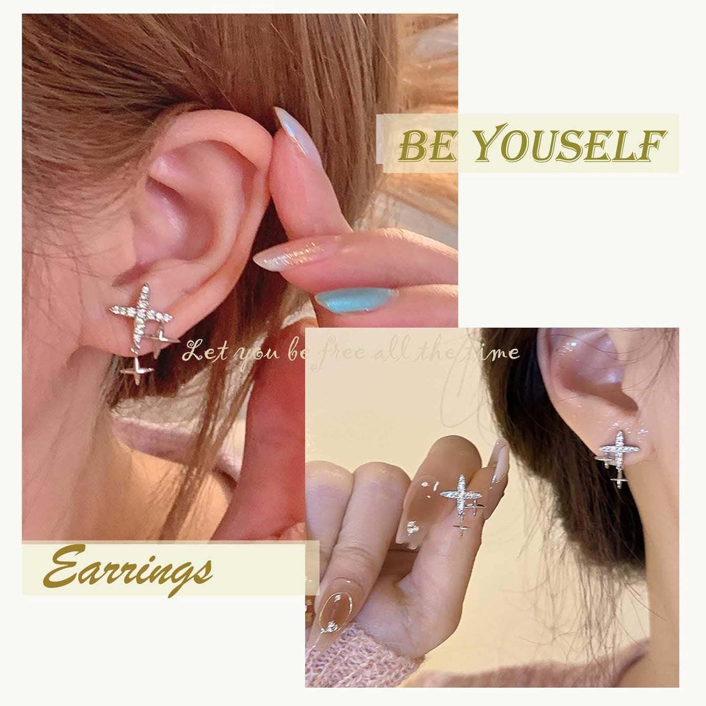 Punk Cross Star Dangle Drop Earrings Vintage Silver Hanging Rhinestone North Star Drop Earrings Minimalist Cross Star Dangle Huggie Small Hoop Earrings Jewelry for Women