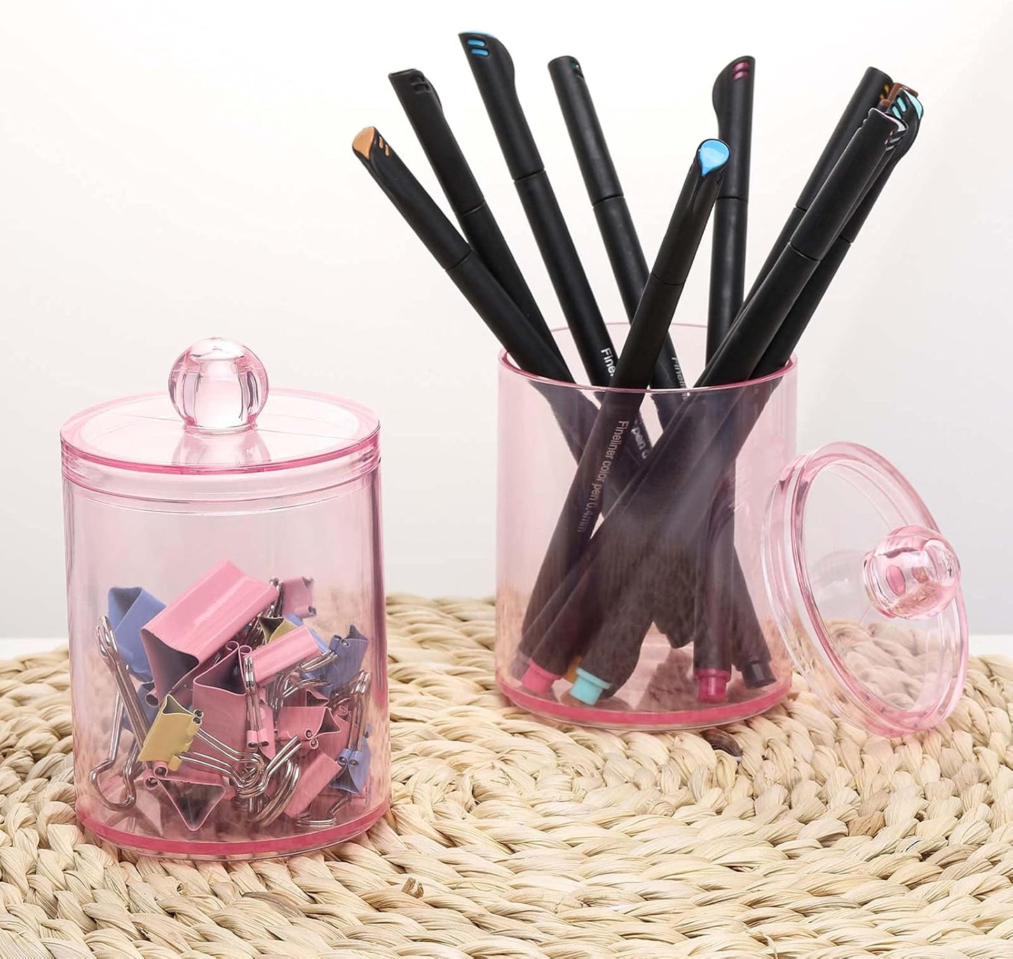 Tbestmax 3 Pack Cotton Swab Ball Pad Holder, 10 Oz Qtip Apothecary Jar Pink Makeup Organizer, Bathroom Containers Dispenser