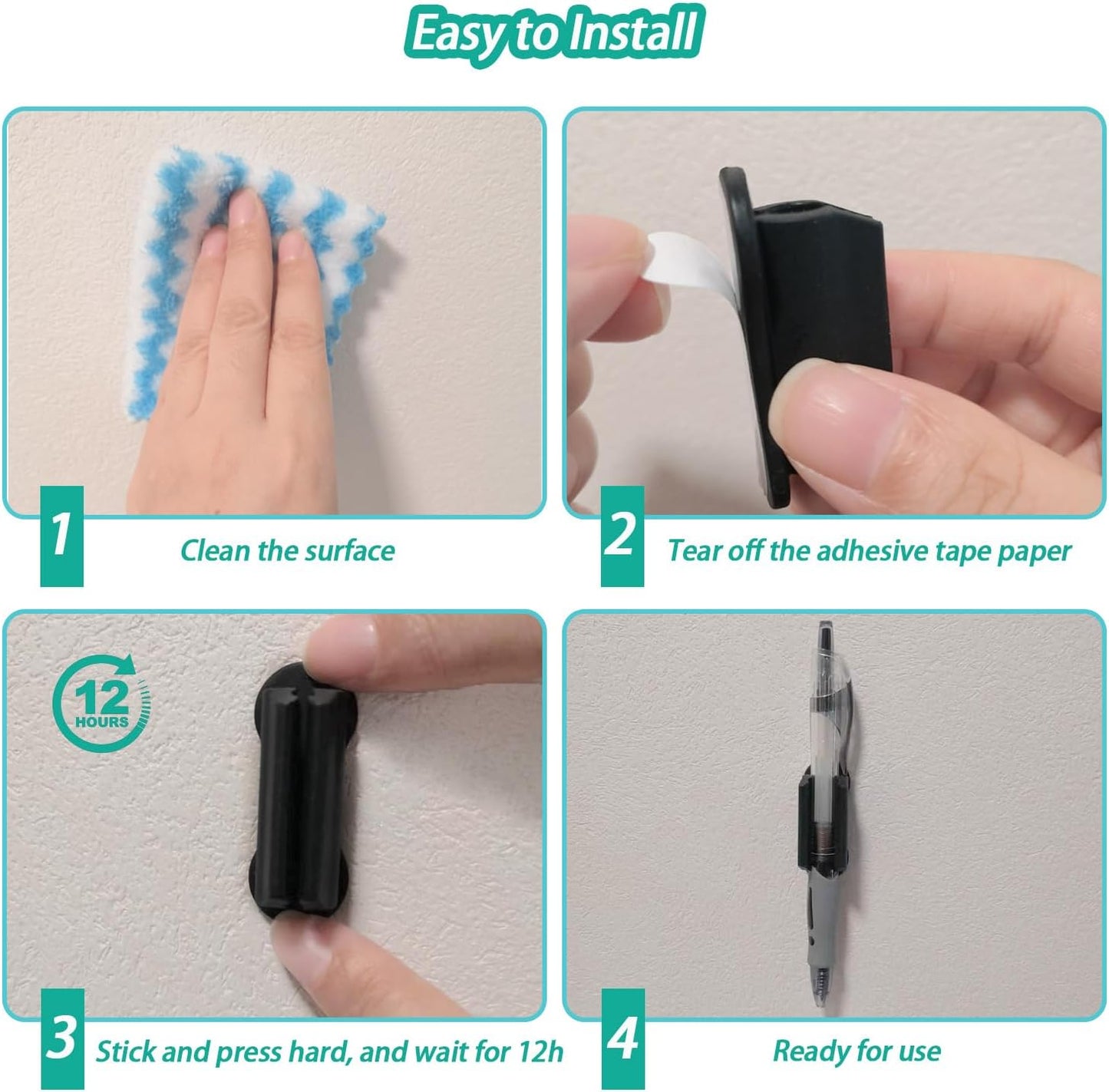 Adhesive Pen Holder for Wall Pencil Holder for Desk Organizer, 6Pack Silicone Pen Holders for Clipboard, Marker Holder Sticky Pen Holder for Desk, Office Supplies Stylus Holder Pen Organizer (6 grey)