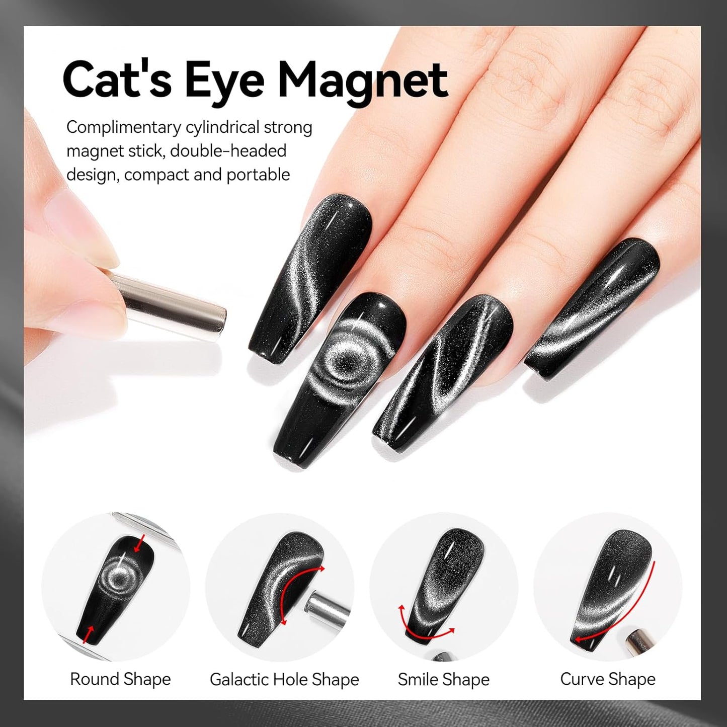 Cat Eye Gel Nail Polish Silver 12ML 9D Chameleon Cateye Magnetic Nail Polish Gel Holographic Cat Eye with Magnet Stick Varnish Soak off Manicure Set 1PC