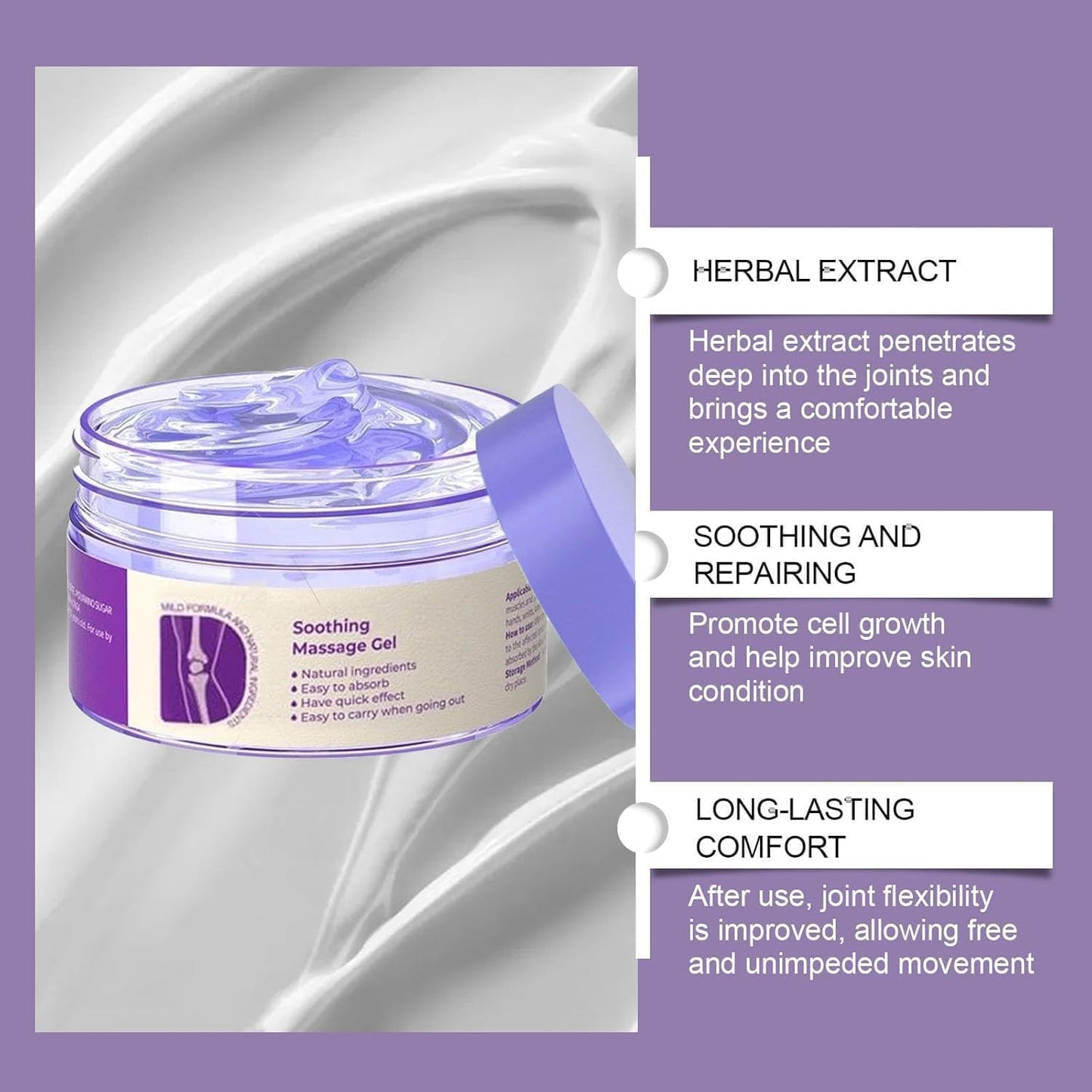 2 PCS Soothing Relief Massage Gel, Joint Gel Purple Gel Cooling Soothing Knees, Lumbar, Neck, Back, Shoulders, Hands, and Feet