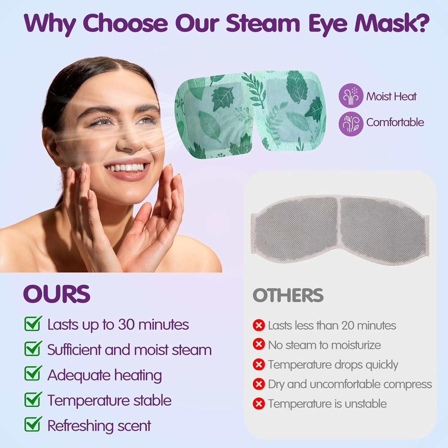 60 Pcs Disposable Steam Eye Mask Bulk Heated Eye Masks for Dry Eyes Spa Warming Eye Mask Self Heating Eye Masks with Warm Moist Warm Compress for Eye Stress Dark Circle Relief Sleep Mask