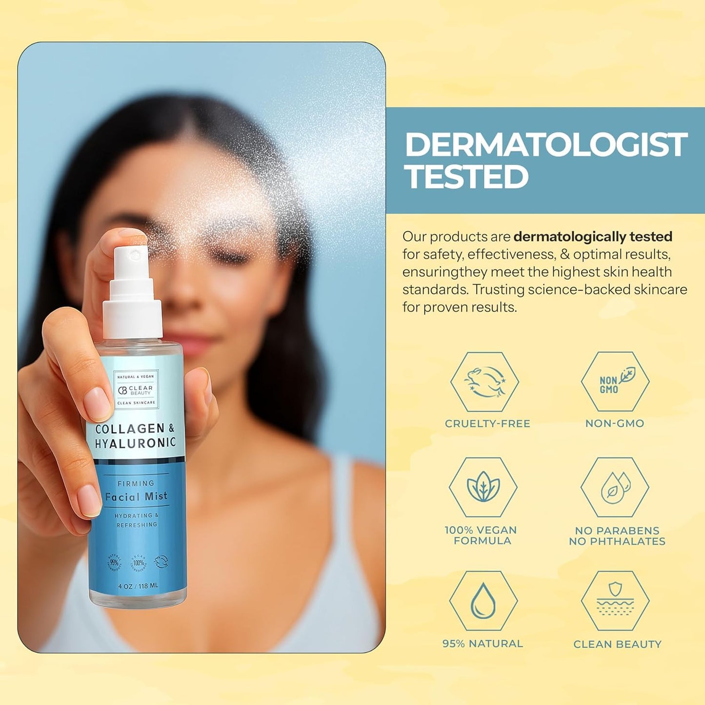 Hyaluronic Acid & Collagen Face Mist - Dermatologist Tested, Moisturizes & Tones Skin, Anti-Aging, Natural Ingredients, Cruelty-Free Korean Skin Care - All Skin Types - 4 OZ (2 Pack)