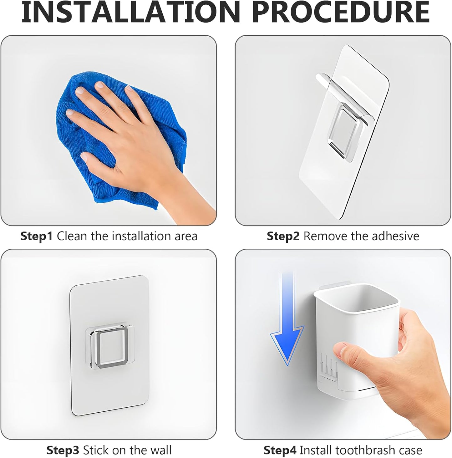 Toothbrush Holder Cup Wall Mounted Drill-Free for Bathroom Shower Electric Toothbrush Toothpaste Razor Holder Removable Waterproof Sturdy Self Draining, Tableware Holder for Kitchen(1pcs&White)