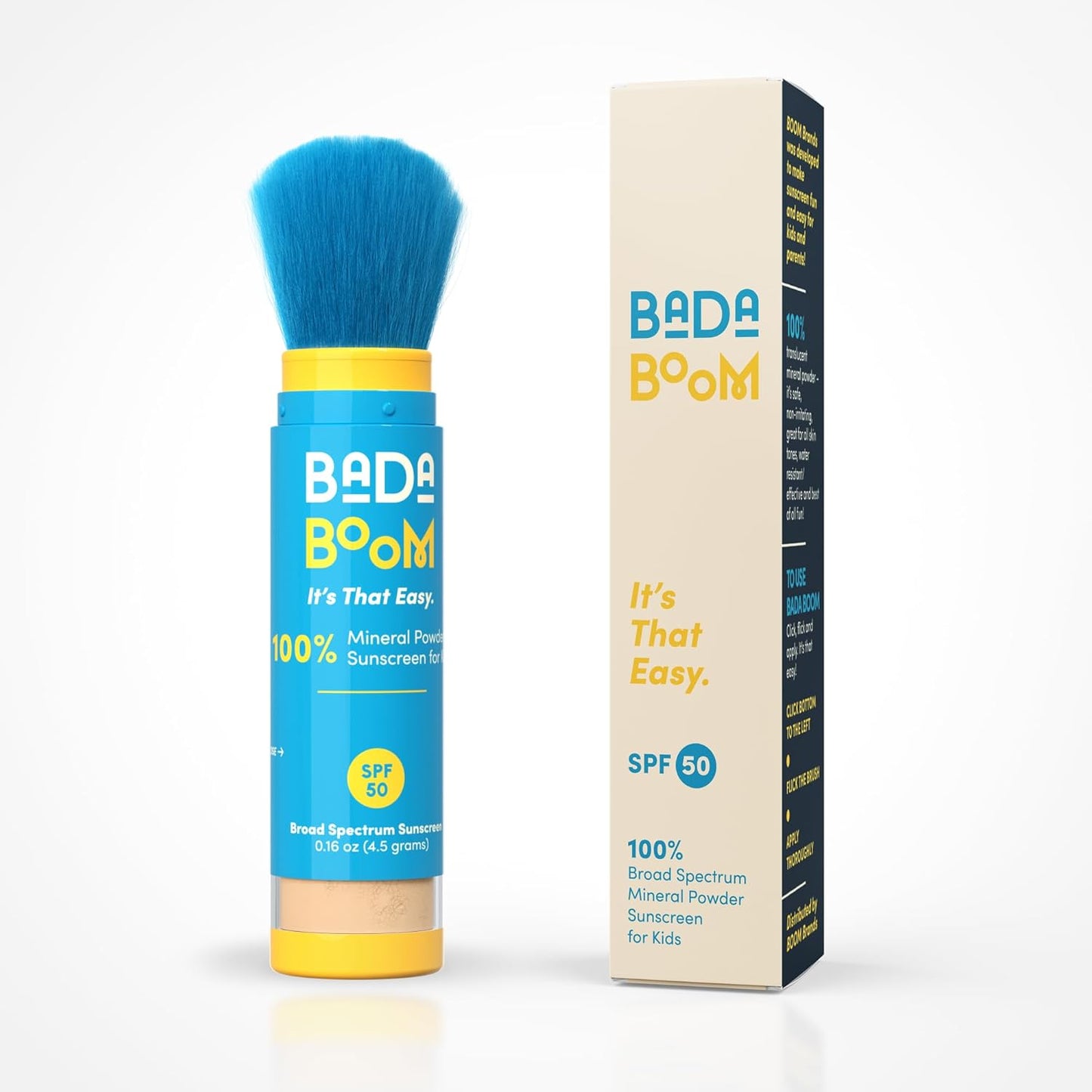 Bada Boom Mineral Translucent Sunscreen Powder, Brush on SPF 50 for Kids and Sensitive Skin