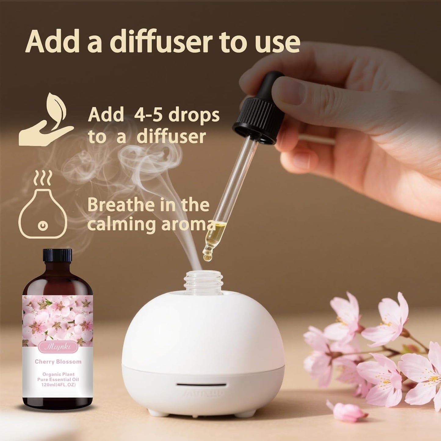 Cherry Blossom Essential Oil-Cherry Blossom Fragrance Oil 4.33oz (130ml)-100% Pure Natural Scent for Diffusers, Candles, Soap Making & Aromatherapy-Relaxing Home & Gift Essential Oil for Bath, Massage