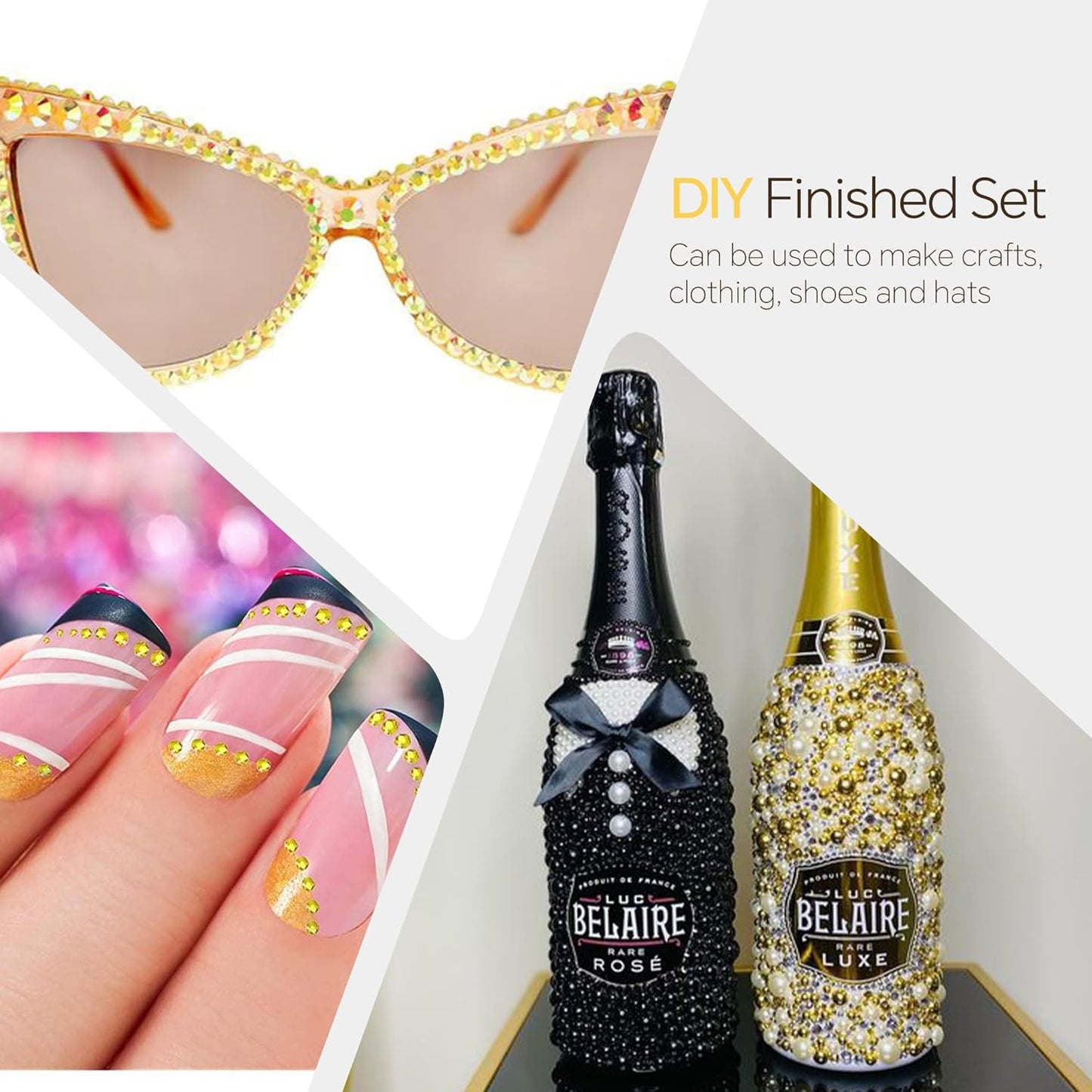 60g Gold Flat Back Pearls Rhinestones for Crafts Mixed Size 3mm-10mm AB Color Round Half Pearls Flatback Pearl Beads and Resin Rhinestones Set for Face Art with Glue