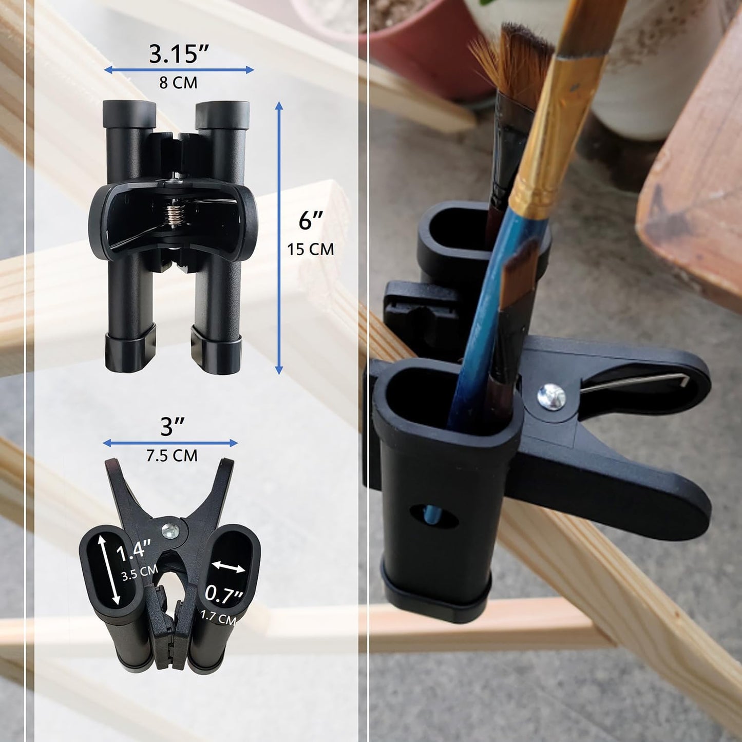 QMARK Easel Brush Clip, Easel Paintbrush Holder with a Rotatable Paper Copy Clip, Drum Stick Holder , Adjustable File Holder