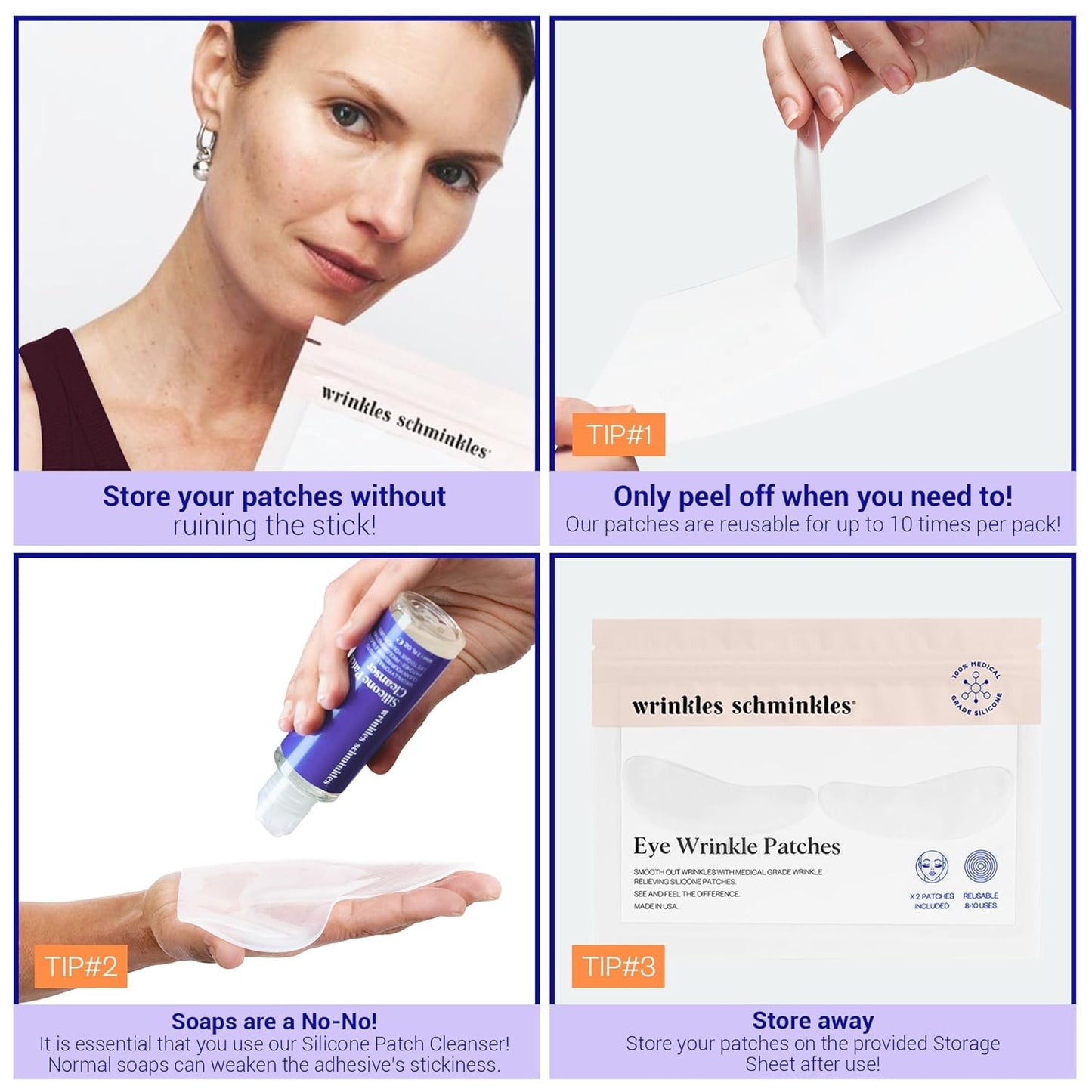 Wrinkles Schminkles Under Eye Wrinkle Patches | Smooth Eye Wrinkles, Crows Feet & Dark Circles Overnight | 1 Pair Reusable Medical Grade Silicone Patches