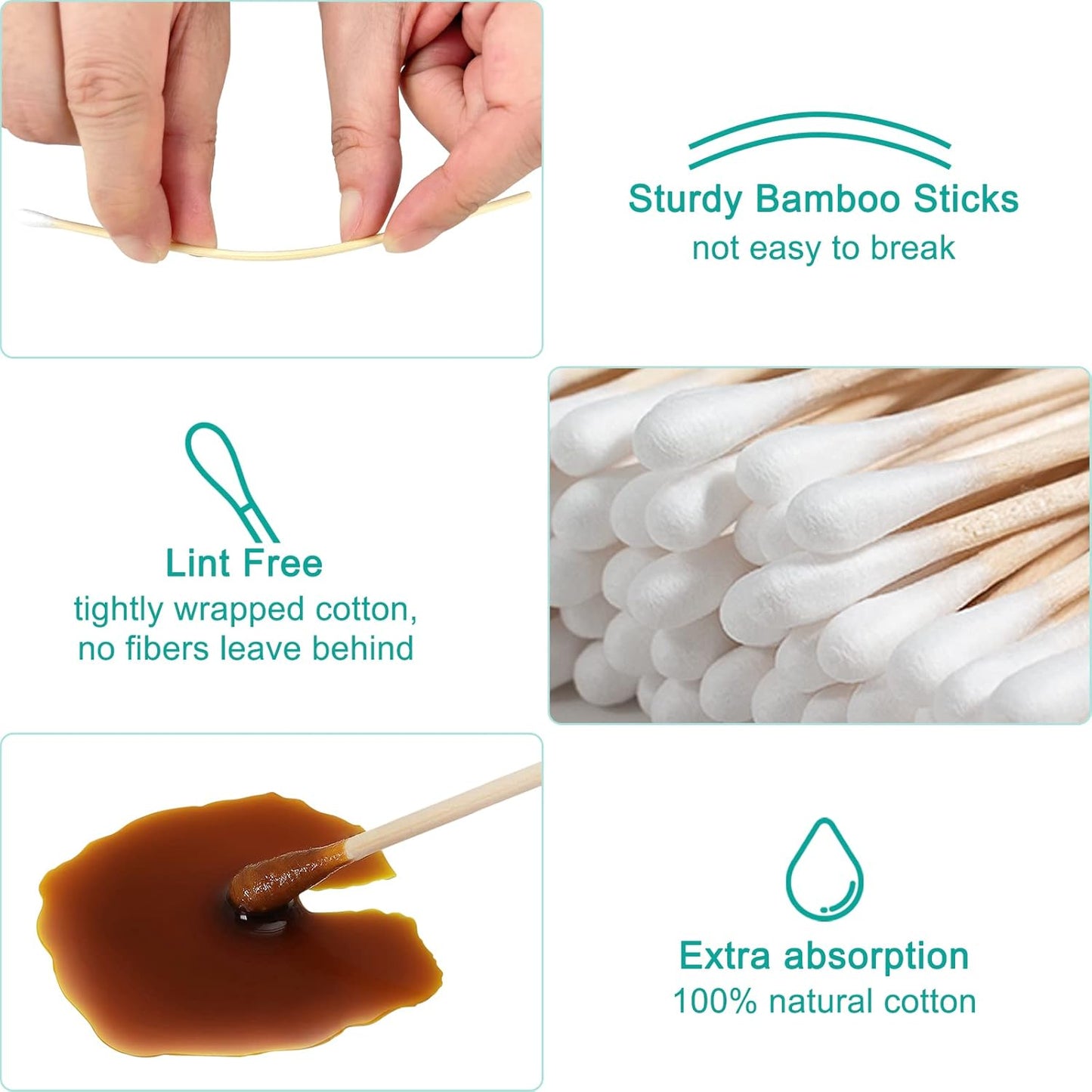 eyxformula 500 Count 6 Inch Long Cotton Swabs with Sturdy Bamboo Sticks - Absorbent & Lint Free Cotton Tipped Applicator for Cleaning Gun, Dog Ear, Electronics, Hard-to-Reach Areas, Makeup, Crafts