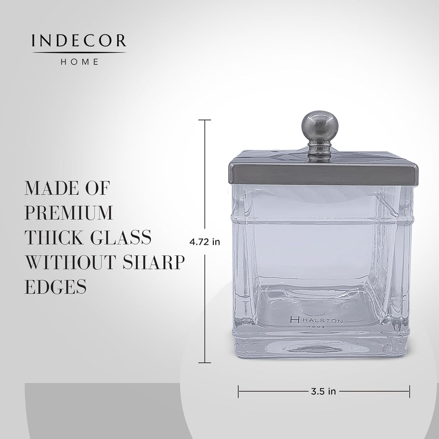 Apothecary Glass Cotton Jar Holder Brushed Nickel Stainless Steel Lid, Elegant Bathroom Storage Canister for Qtips, Cotton Balls, Floss, Makeup Organizer, Vanity Bathroom Organization