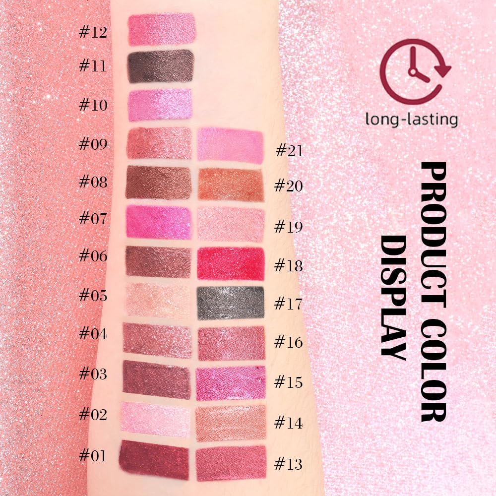 Kaely 2-in-1 Pink Metallic Lipstick and Lip Liner, Shimmer Liquid Metallic Lipsticks for Women, Glitter Lip Gloss Stain Long Lasting Waterproof Smudge Proof 24 Hour, Vegan Makeup, 21