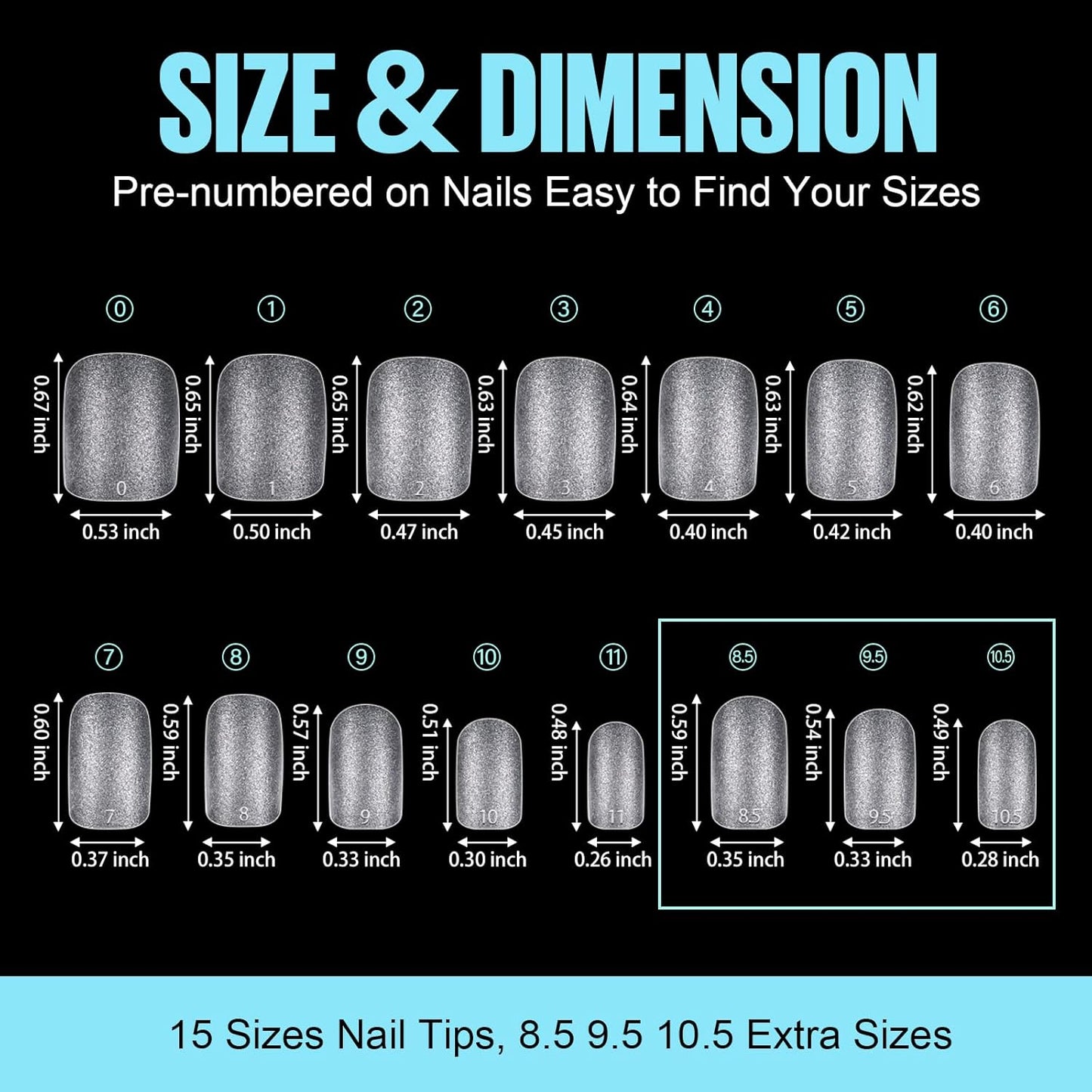 TOMICCA Extra Short Square Nail Tips, 15 Sizes Soft Double-sided Matte Fake Nails for Extensions, 450Pcs Acrylic Pre Shaped Gel Nail Tips for Home DIY Art Women Girls