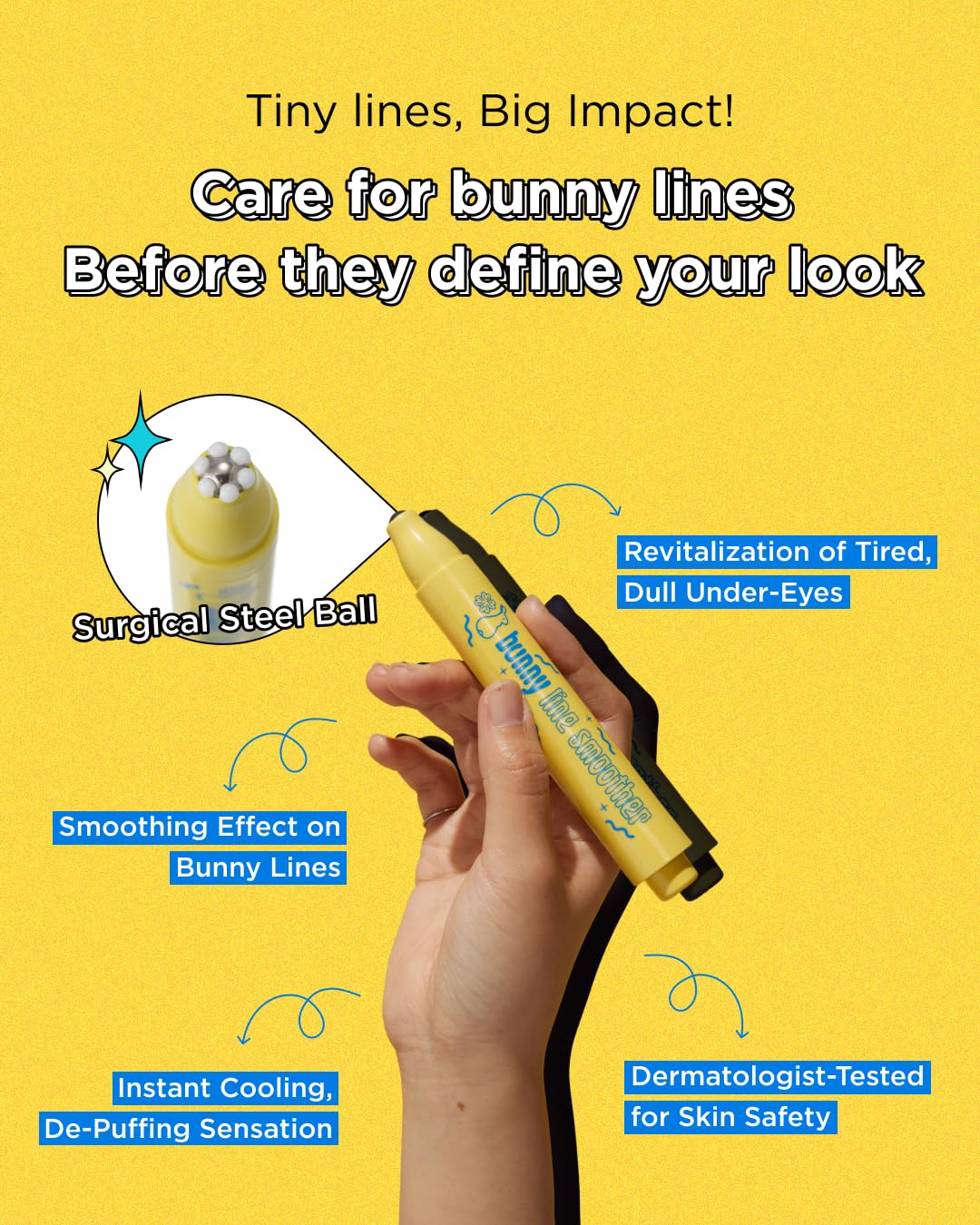 CHASIN' RABBITS Bunny Line Smoother Eye Cream Roller, 0.5 Fl Oz, Eye Serum with Surgical Steel Cooling Stick, Adenosine, Niacinamide, Dark Circles, Fine Lines, Under Eye, Vegan, Korean Skin Care